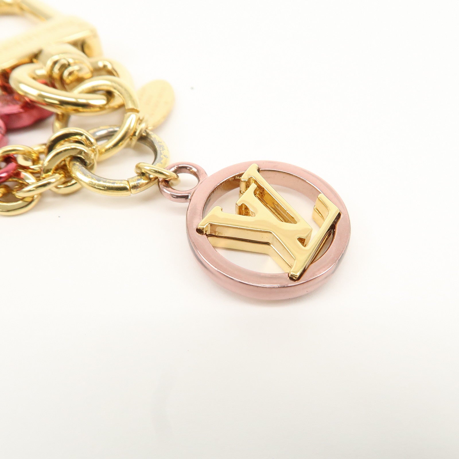 Louis Vuitton Porte Cles LV Nanogram Bag Charm Gold Pink M00560 Used