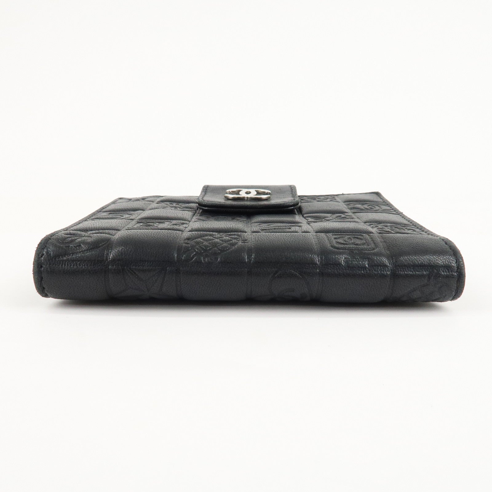 CHANEL Icon Line Lamb Skin W Flap Bi-fold Wallet Black A24212