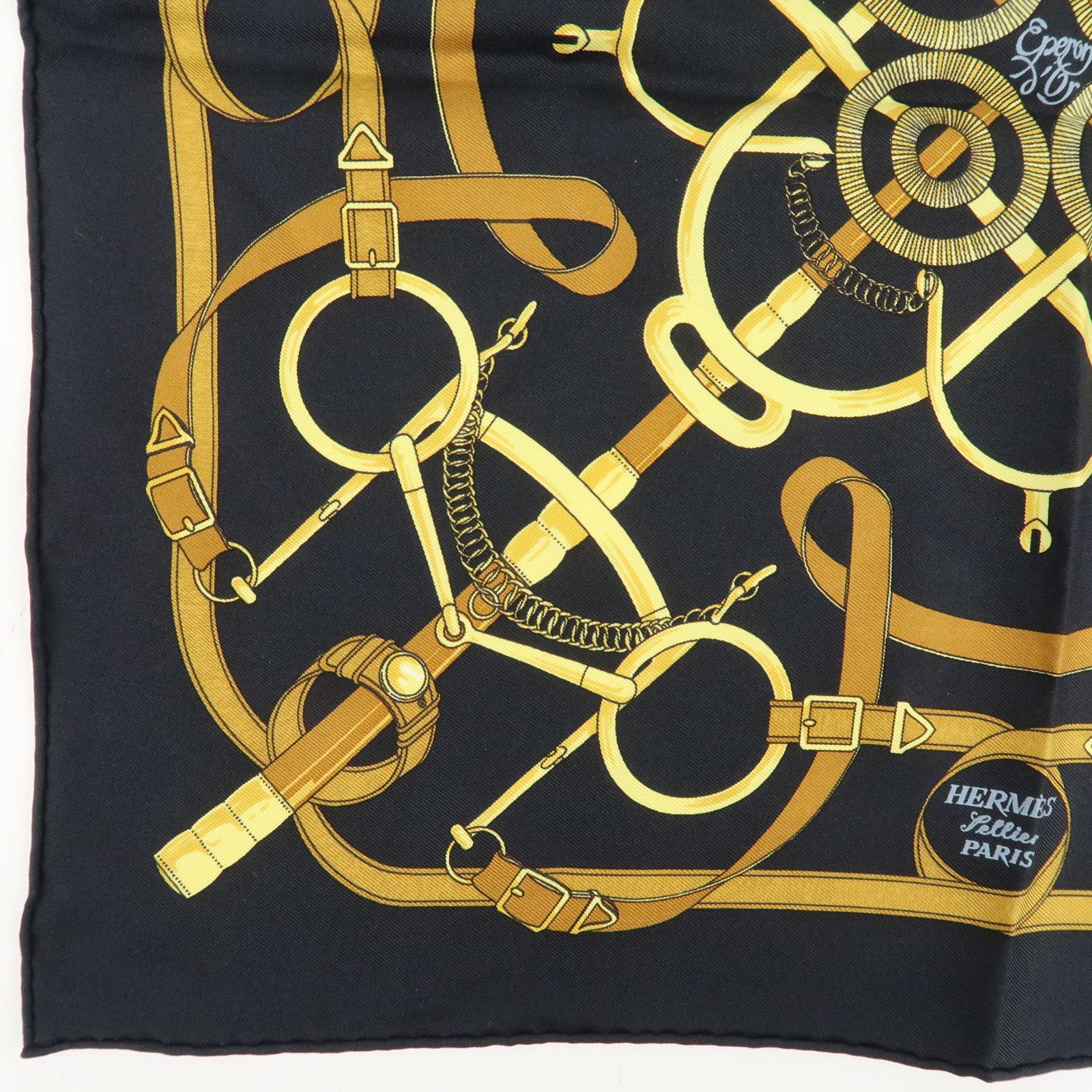 HERMES Silk 100% Carre 40 Scarf Pellier Navy Gold