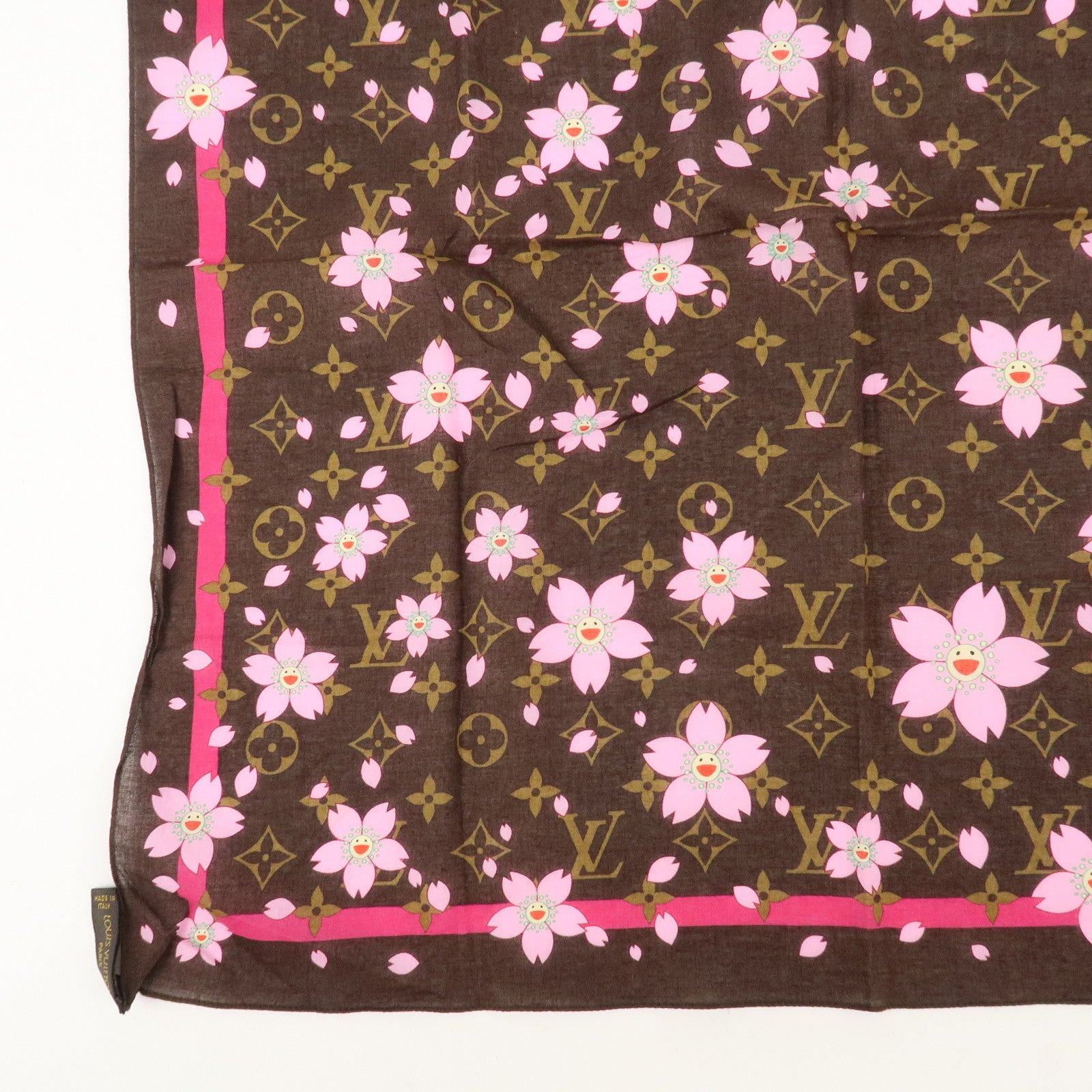 Louis Vuitton Monogram Cherry Blossom 100% Cotton Scarf M71920 Used