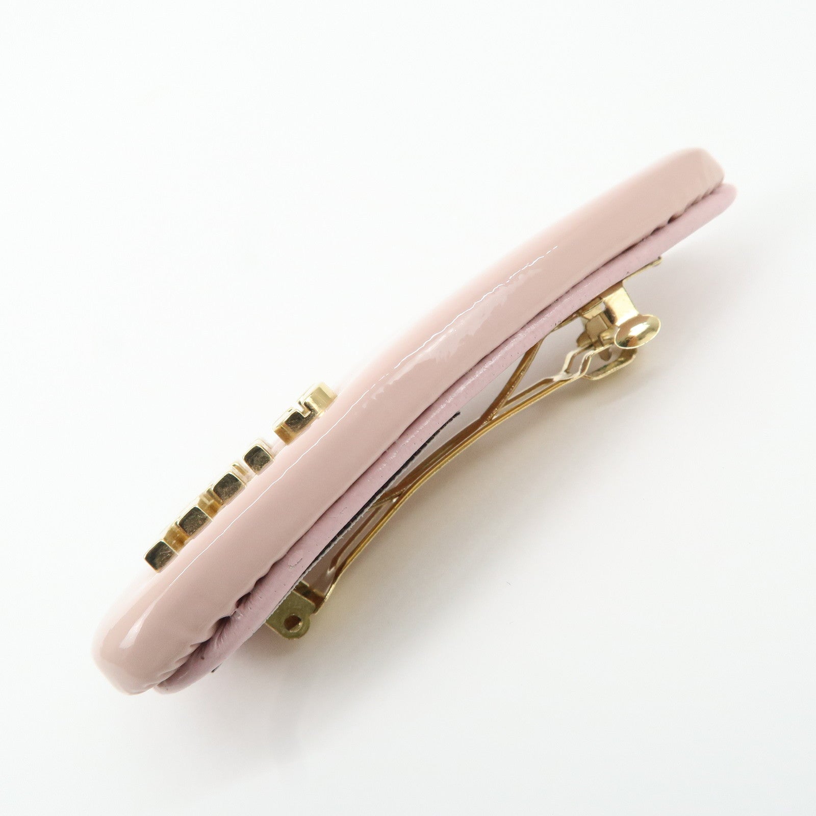 MIU MIU Patent Leather Hair Clip Pink Beige