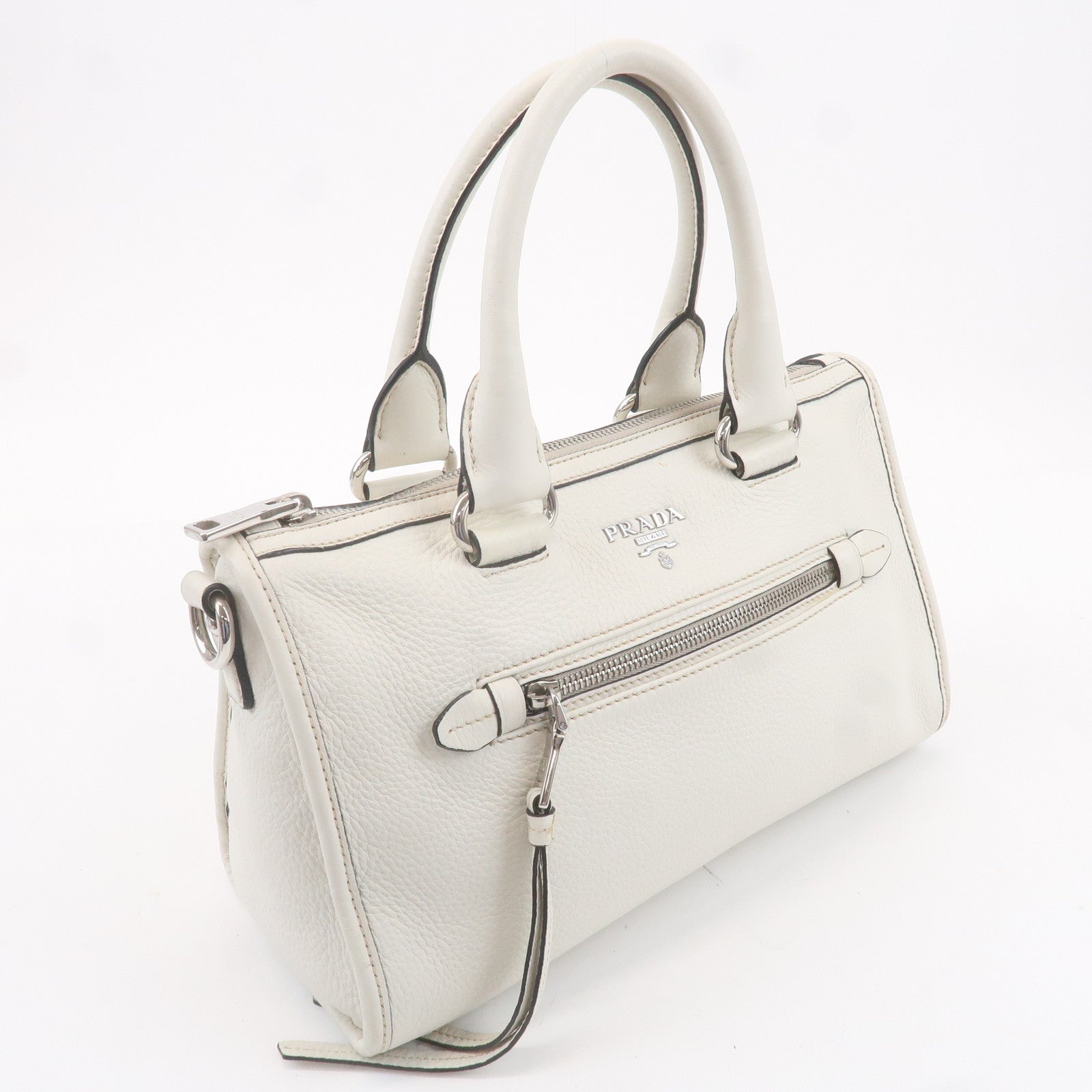 PRADA Leather Vitello Phenix 2WAY Bag Hand Bag White 1BB022