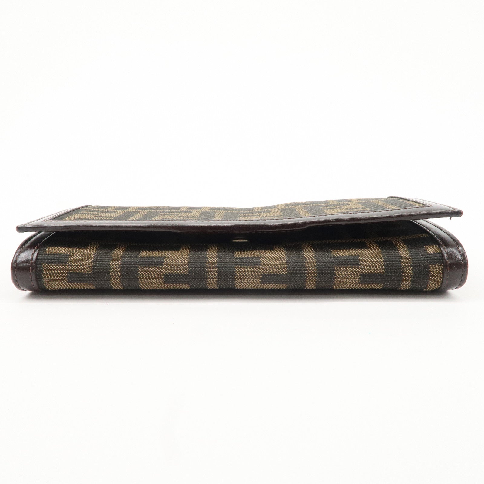 FENDI Zucca Print Canvas Leather Long Wallet Brown 30851