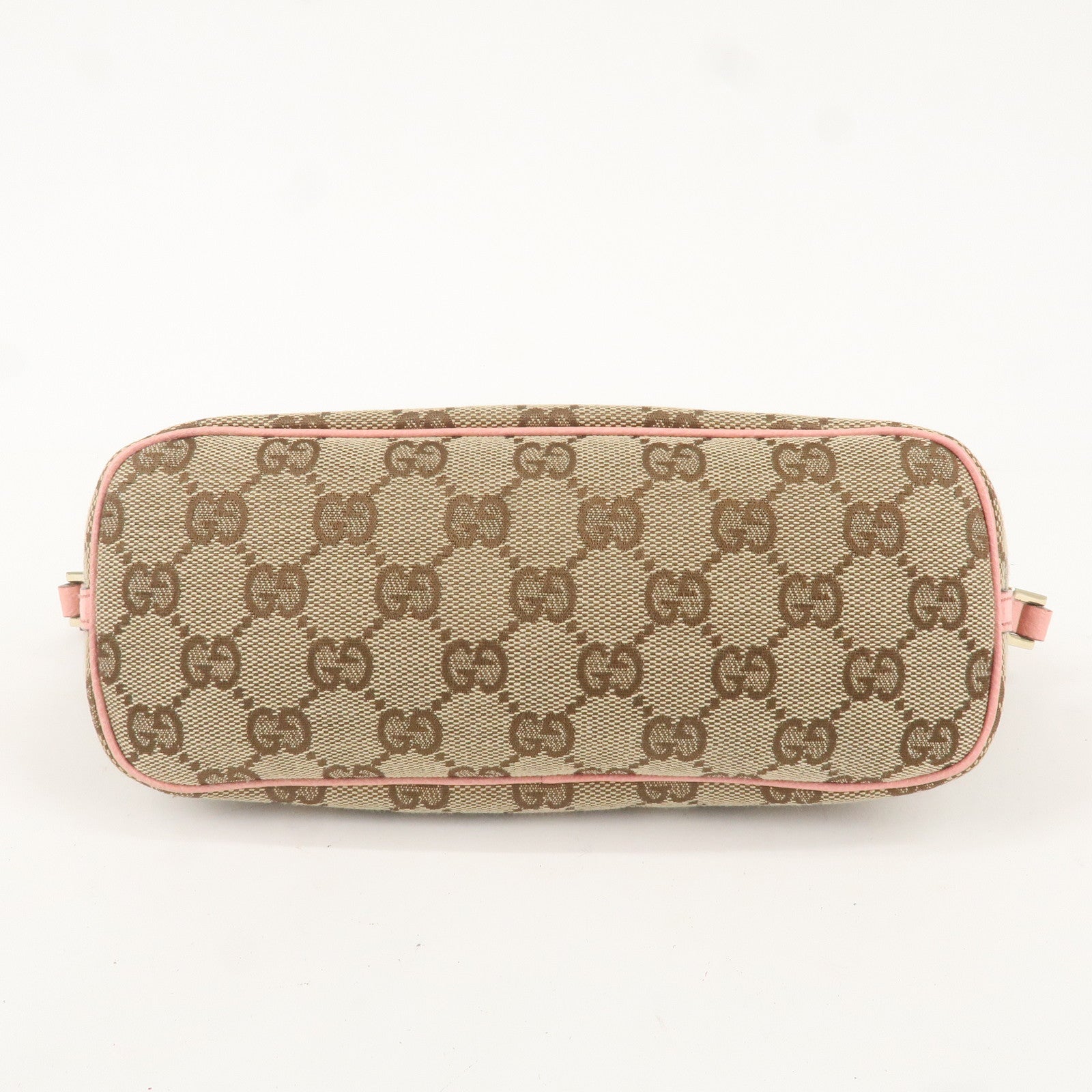 GUCCI GG Canvas Leather Boat Bag Hand Bag Pouch Beige Pink 7198