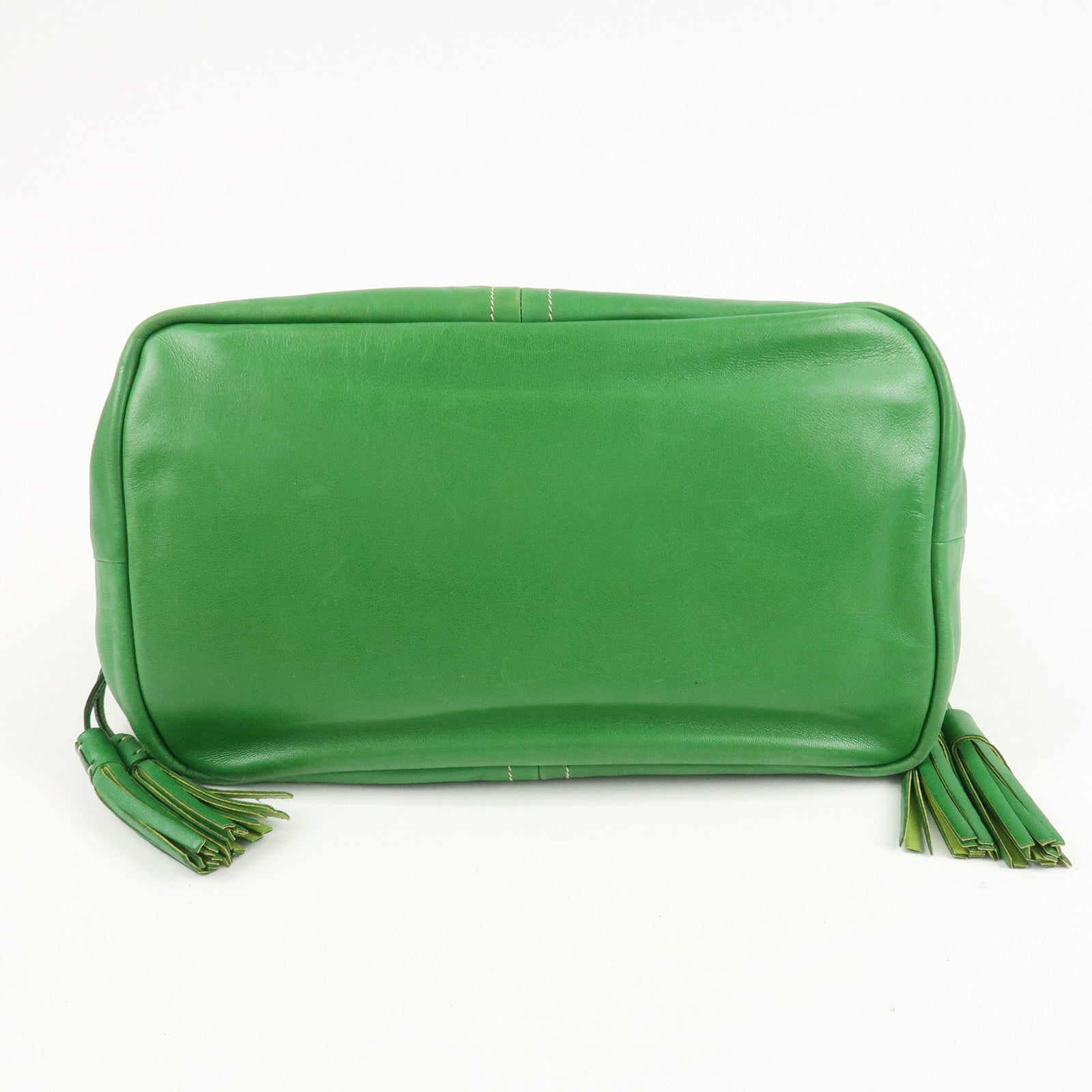 PRADA Logo Leather Tassel Shoulder Bag Hand Bag Green Used