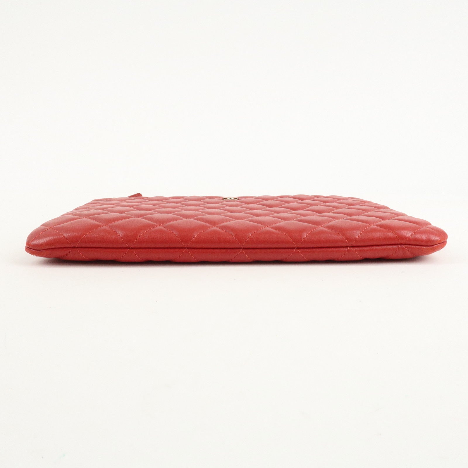 CHANEL Matelasse COCO Mark Lamb Skin Clutch Bag Red Used