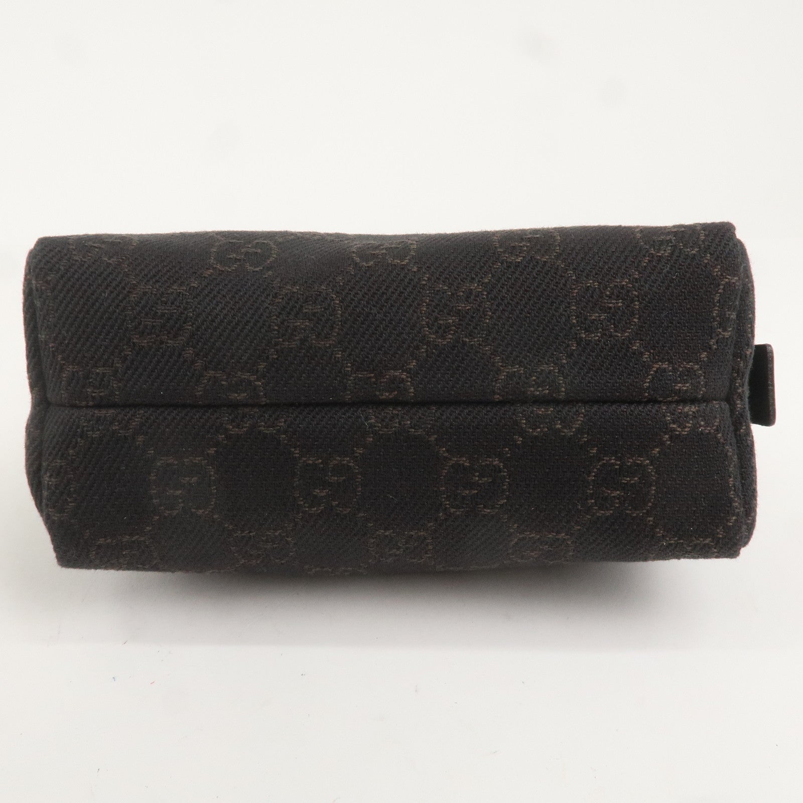 GUCCI GG Denim Leather Pouch Cosmetic Pouch Dark Brown 29596