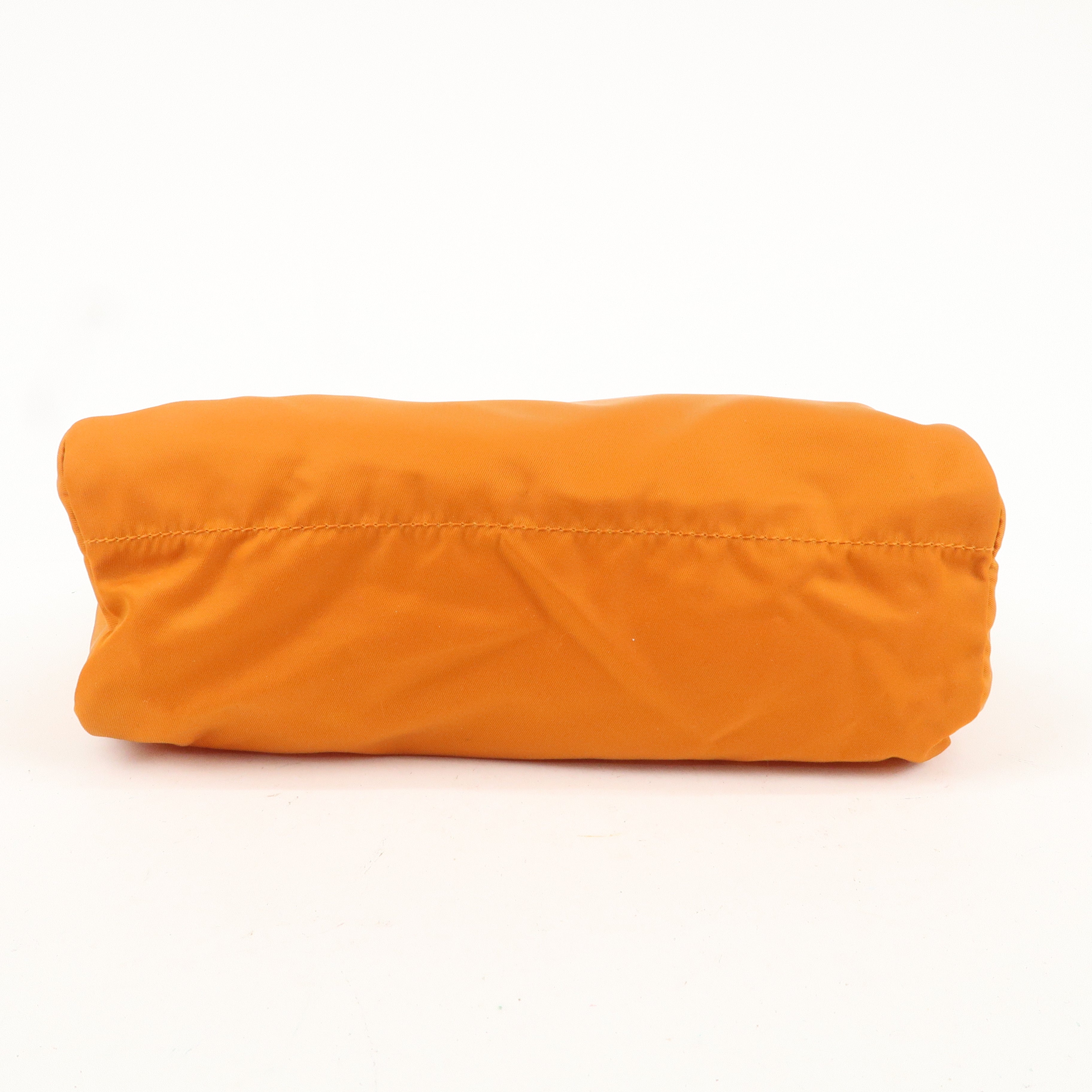 PRADA Nylon Leather Pouch Cosmetic Pouch Orange 1N0012