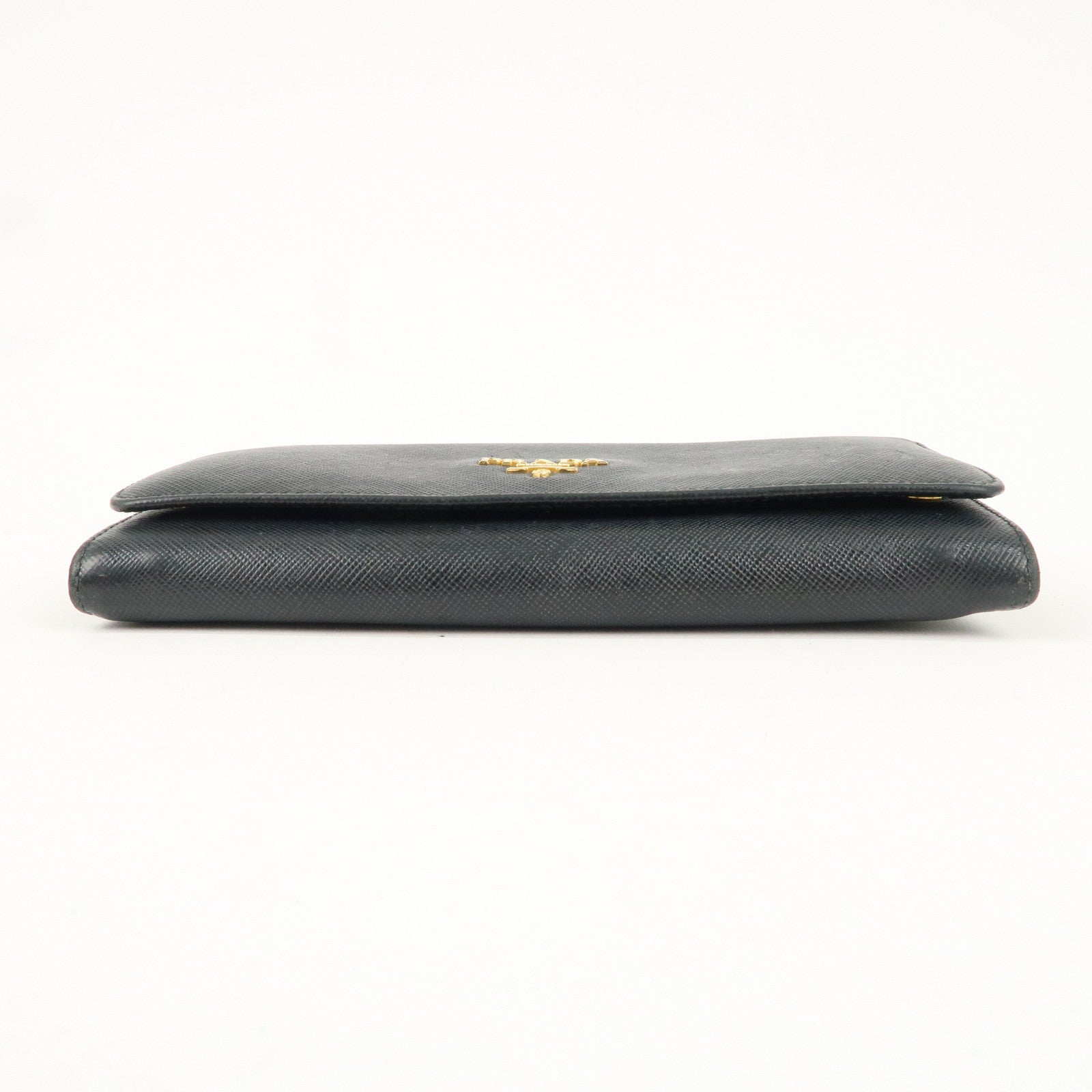 PRADA Logo Saffiano Leather Bi-fold Long Wallet Black Noir