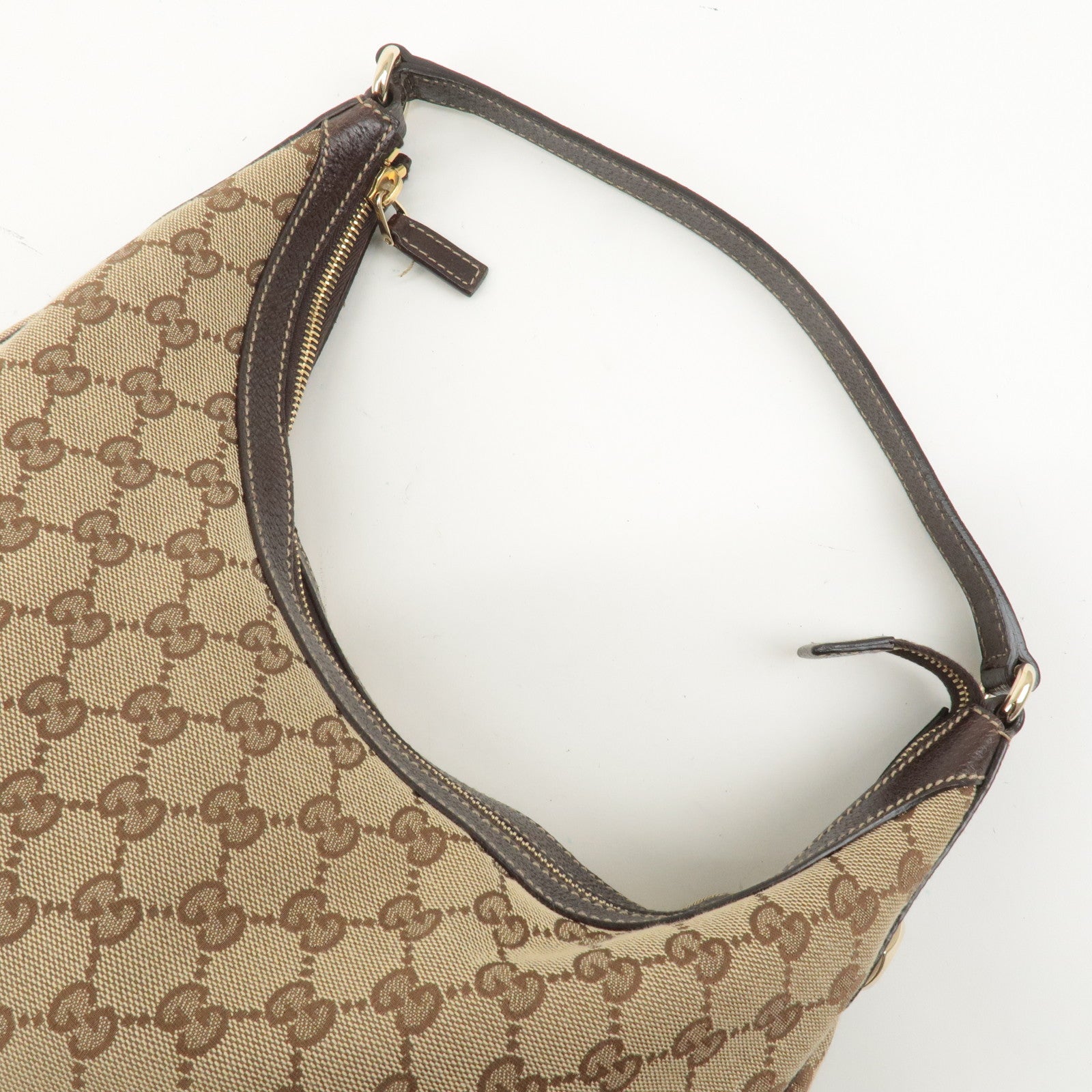 GUCCI GG Canvas Leather Shoulder Bag Hand Bag Beige Brown 153010