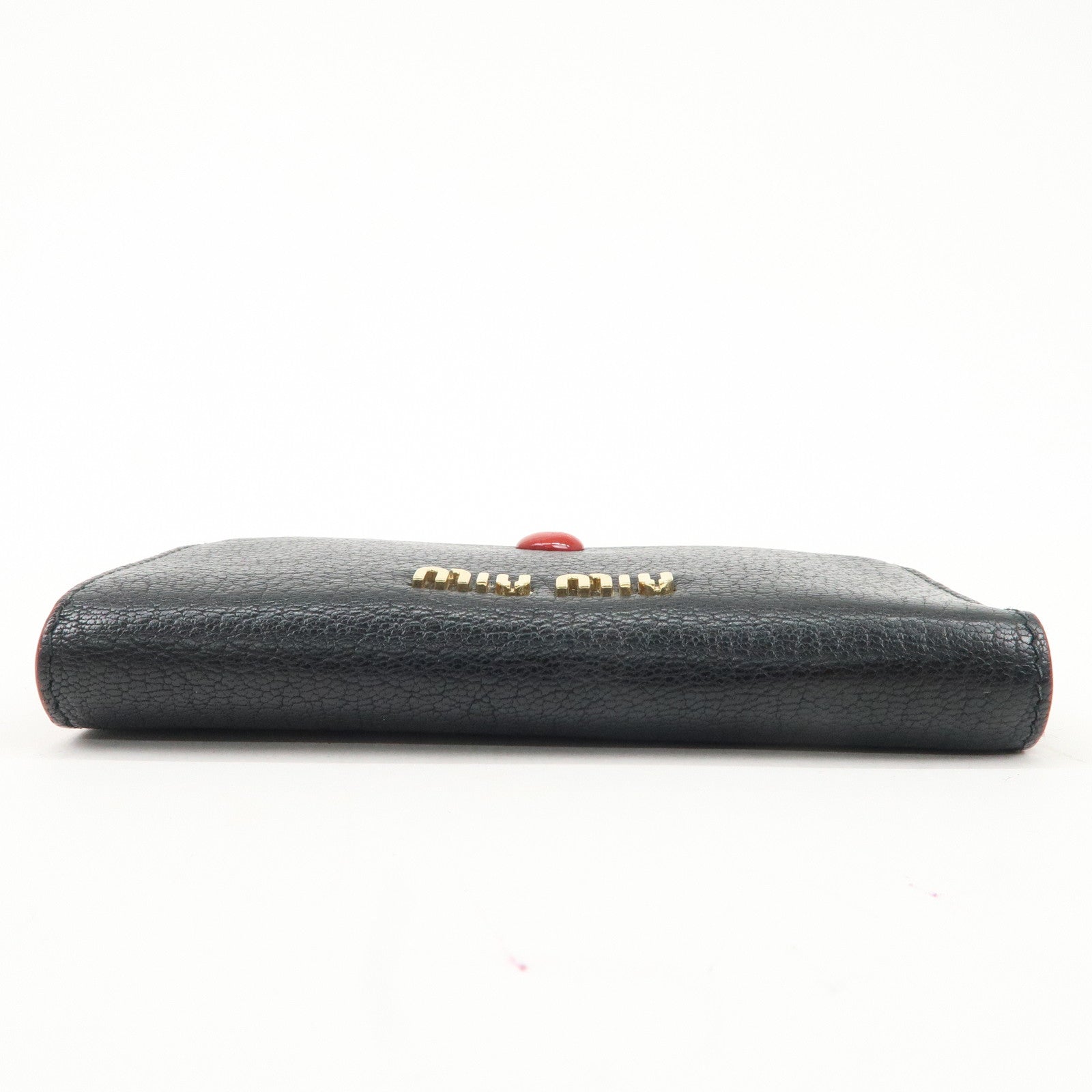 MIU MIU Leather Coin Case with Key Rings Black Gold HDW Used