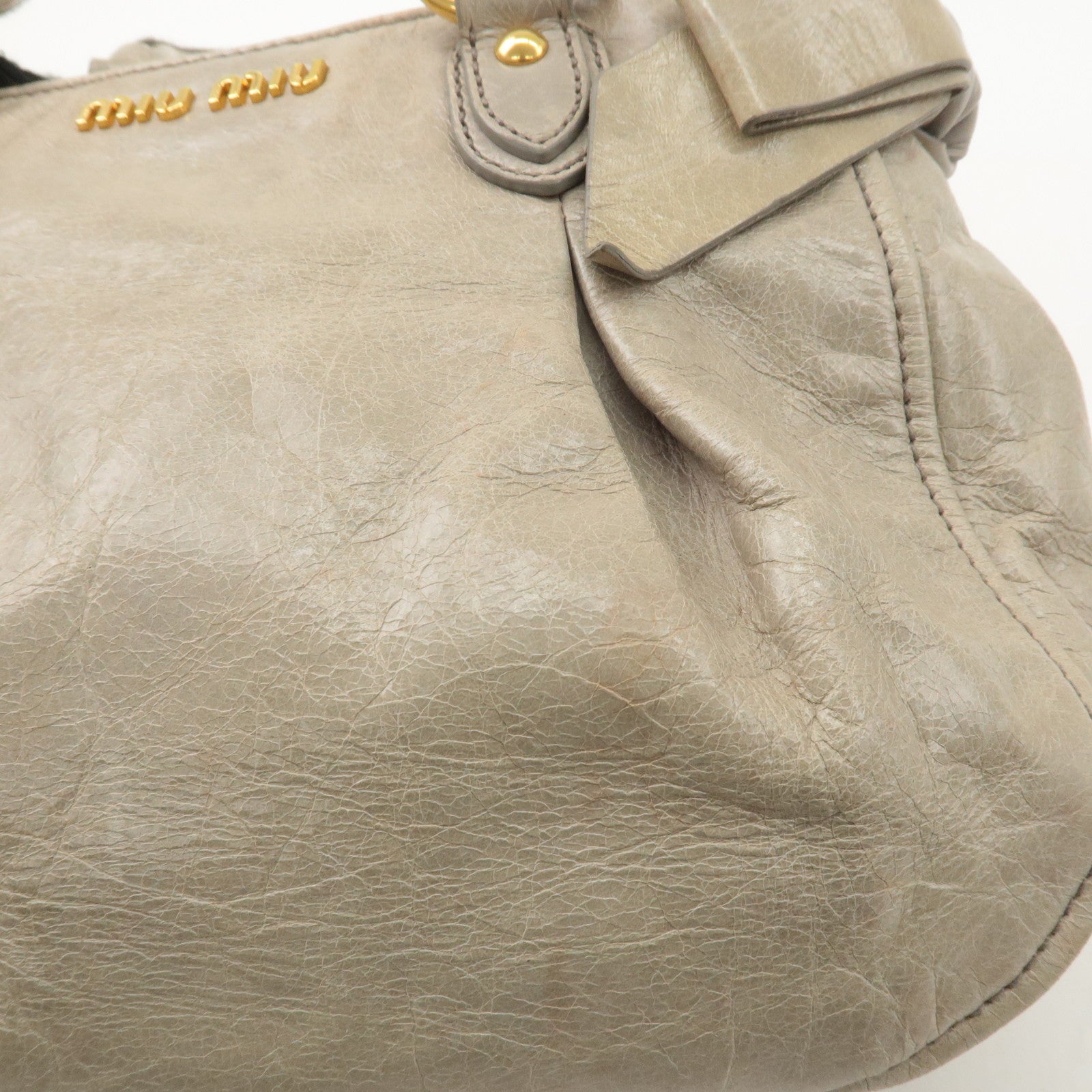 MIU MIU Leather Side Ribbon 2WAY Bag Hand Bag Light Green