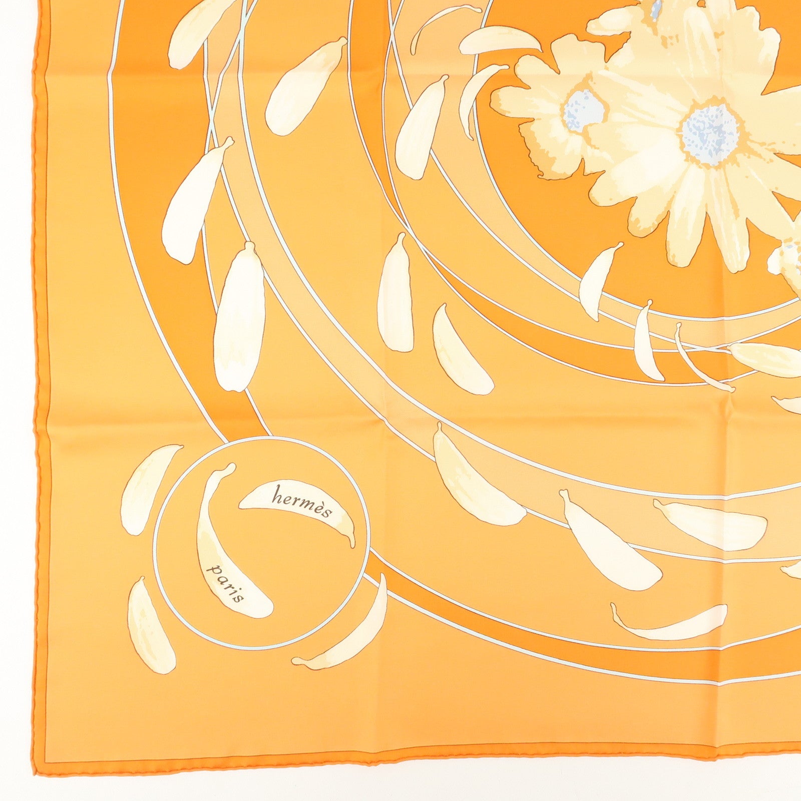 HERMES Carre 90 Silk 100% Scarf Au Gre Du Ven Orange Used