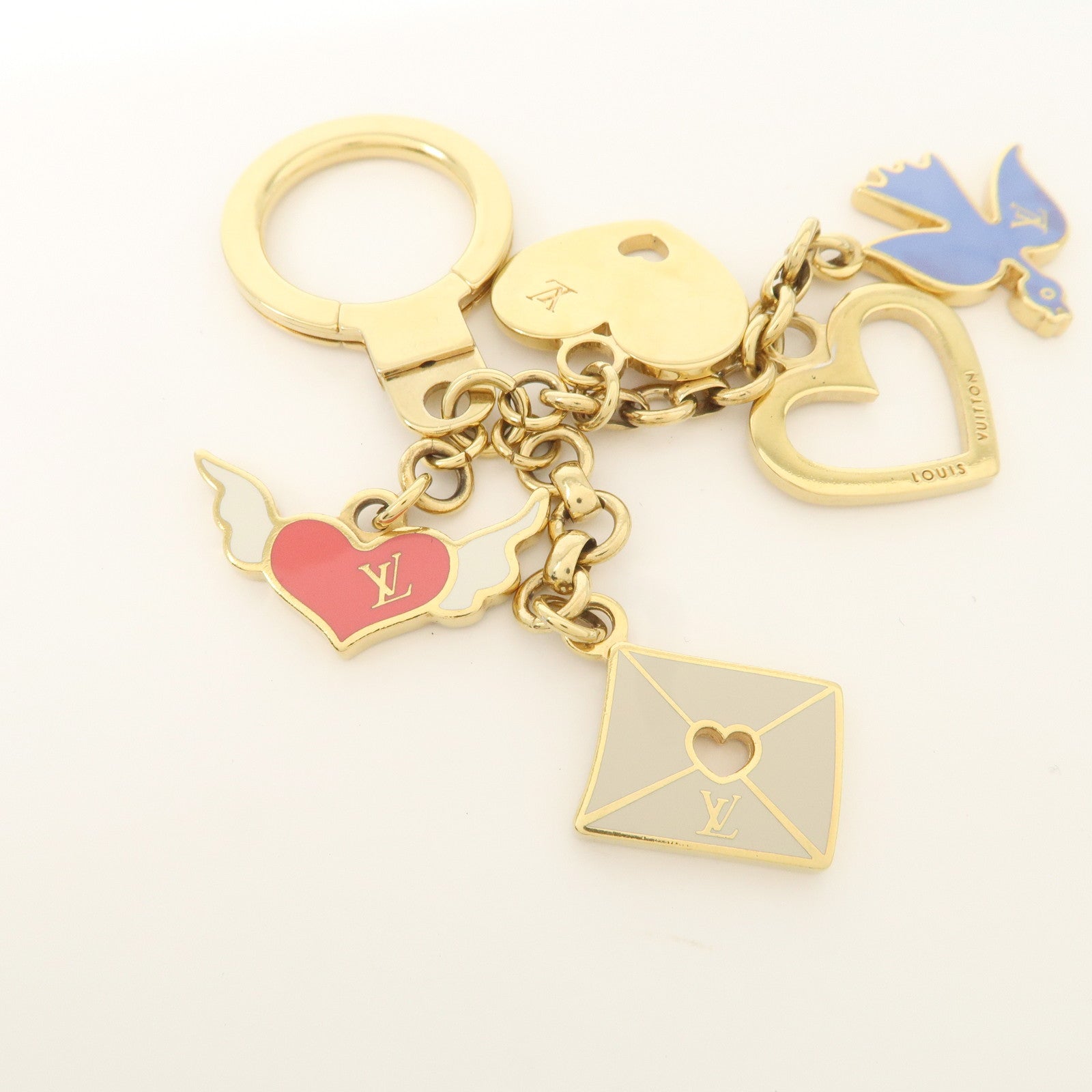 Louis Vuitton Porte Cles Message Charm Keychain Gold M66264 Used