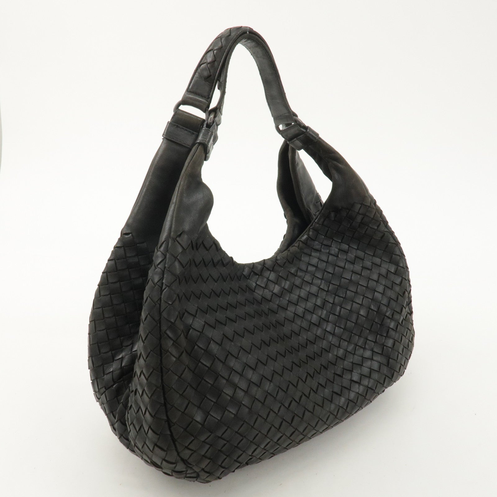 BOTTEGA VENETA Intrecciato Leather Shoulder Bag Dark Gray 125787