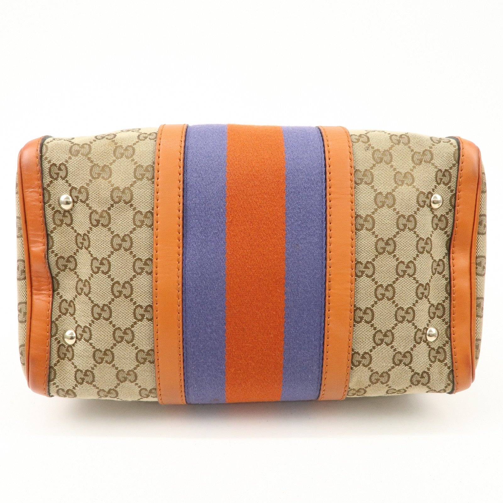 GUCCI Sherry GG Canvas Leather 2Way Boston Bag Orange 247205 Used