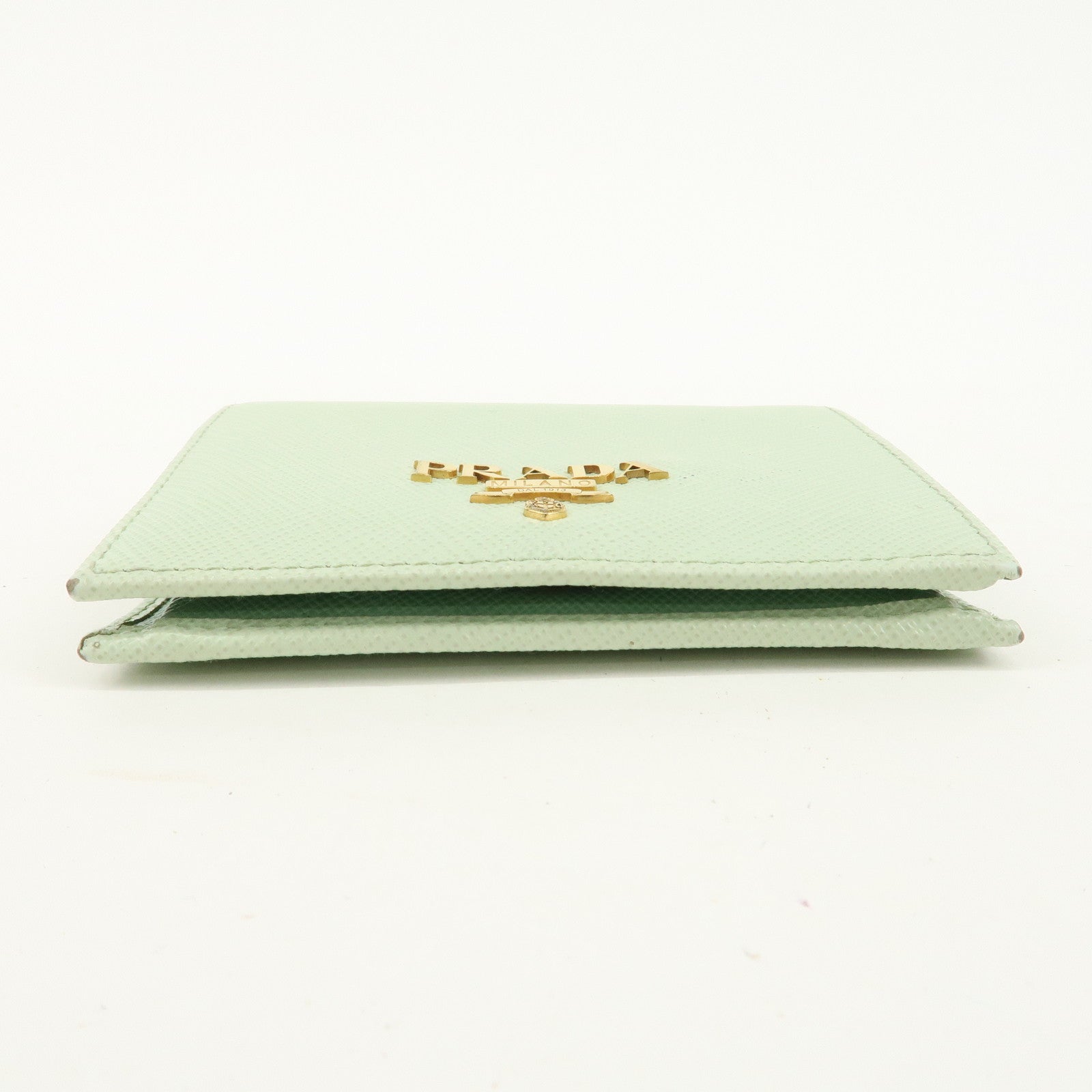 PRADA Logo Saffiano Leather Bi-Fold Small Wallet Light Green