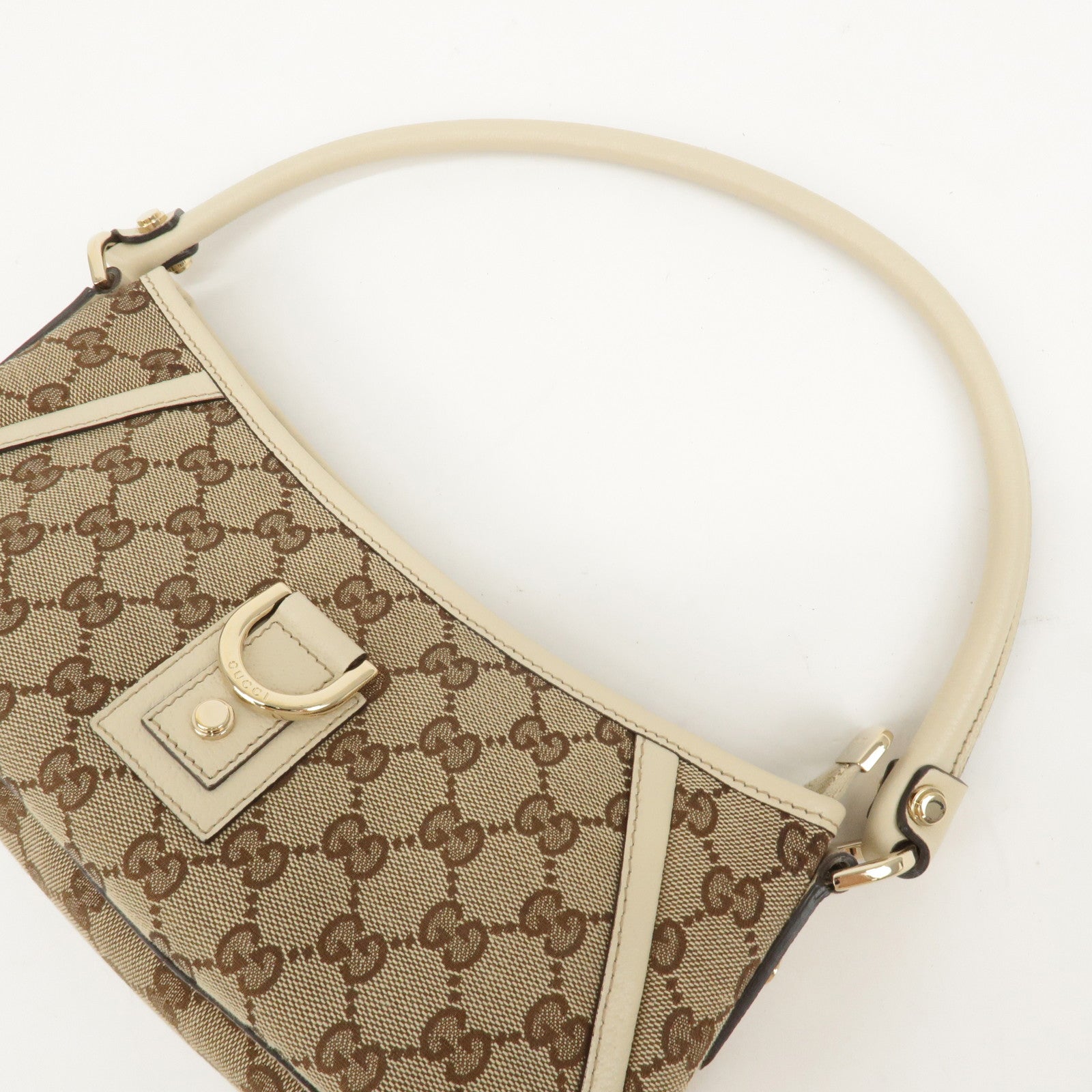 GUCCI Abbey GG Canvas Leather Shoulder Bag Beige Ivory 130939