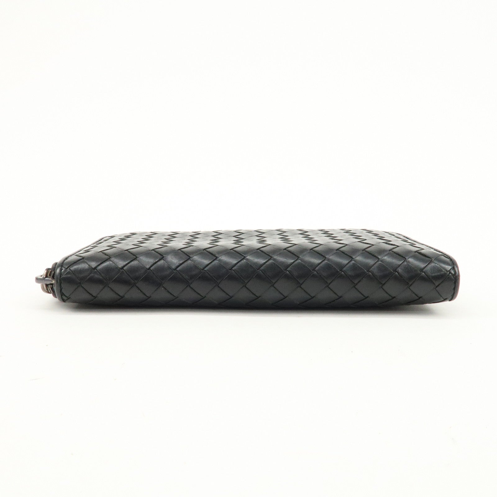 BOTTEGA VENETA Intrecciato Leather Zip Round Long Wallet Black