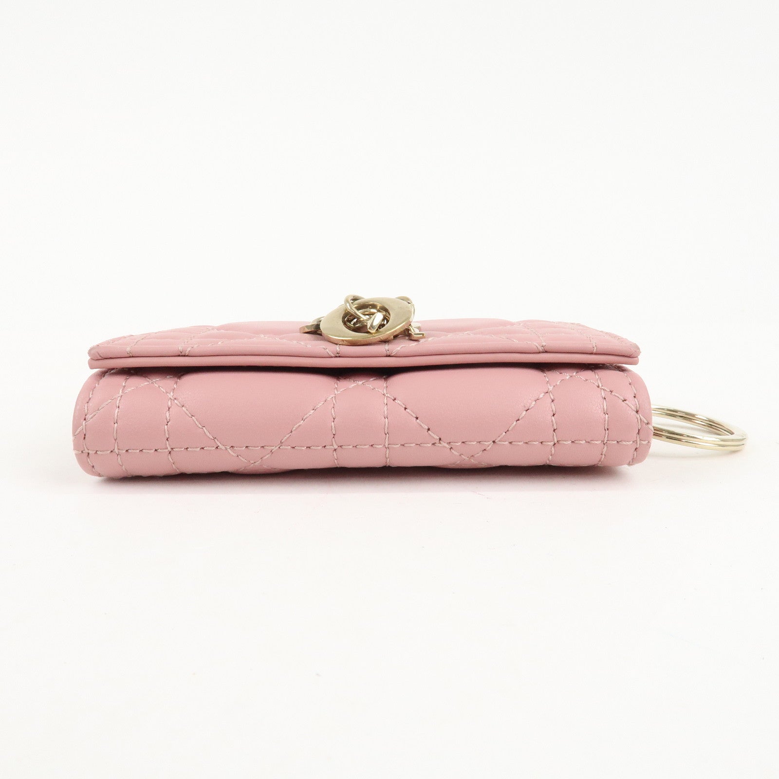 Christian Dior Cannage Leather 4 Key Case Key Chain Pink