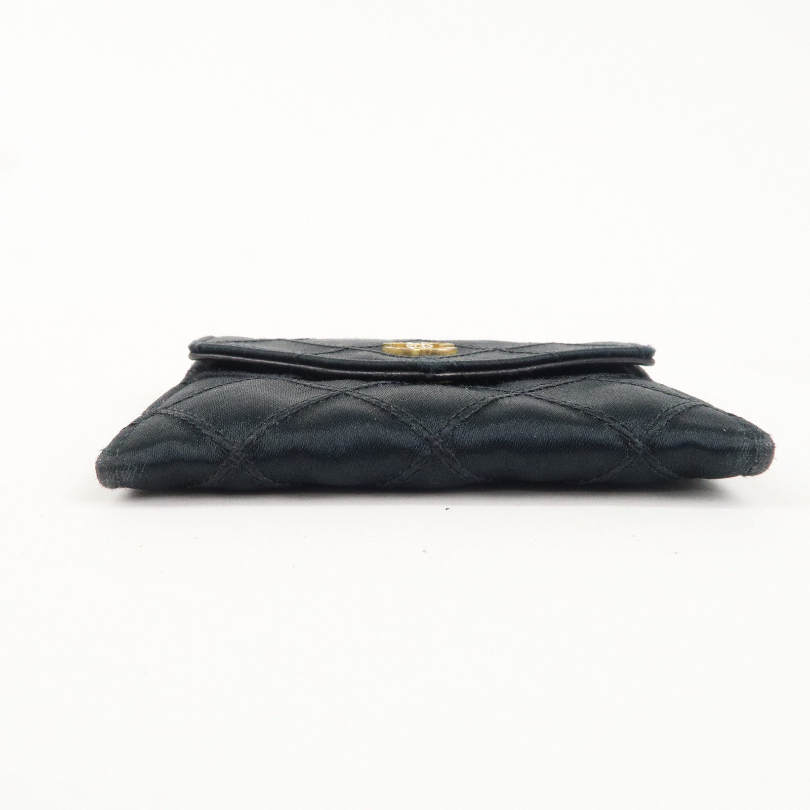 CHANEL Bicolore Satin Coin Case Coin Purse Black