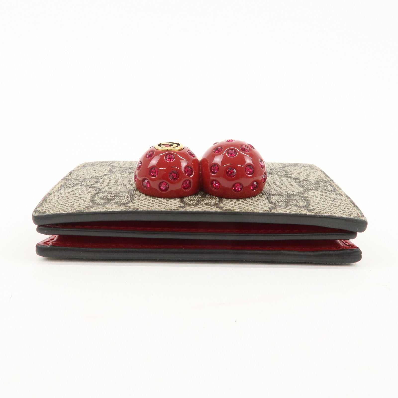 GUCCI Cherry GG Supreme Leather Compact Wallet Card Case 476050 Used