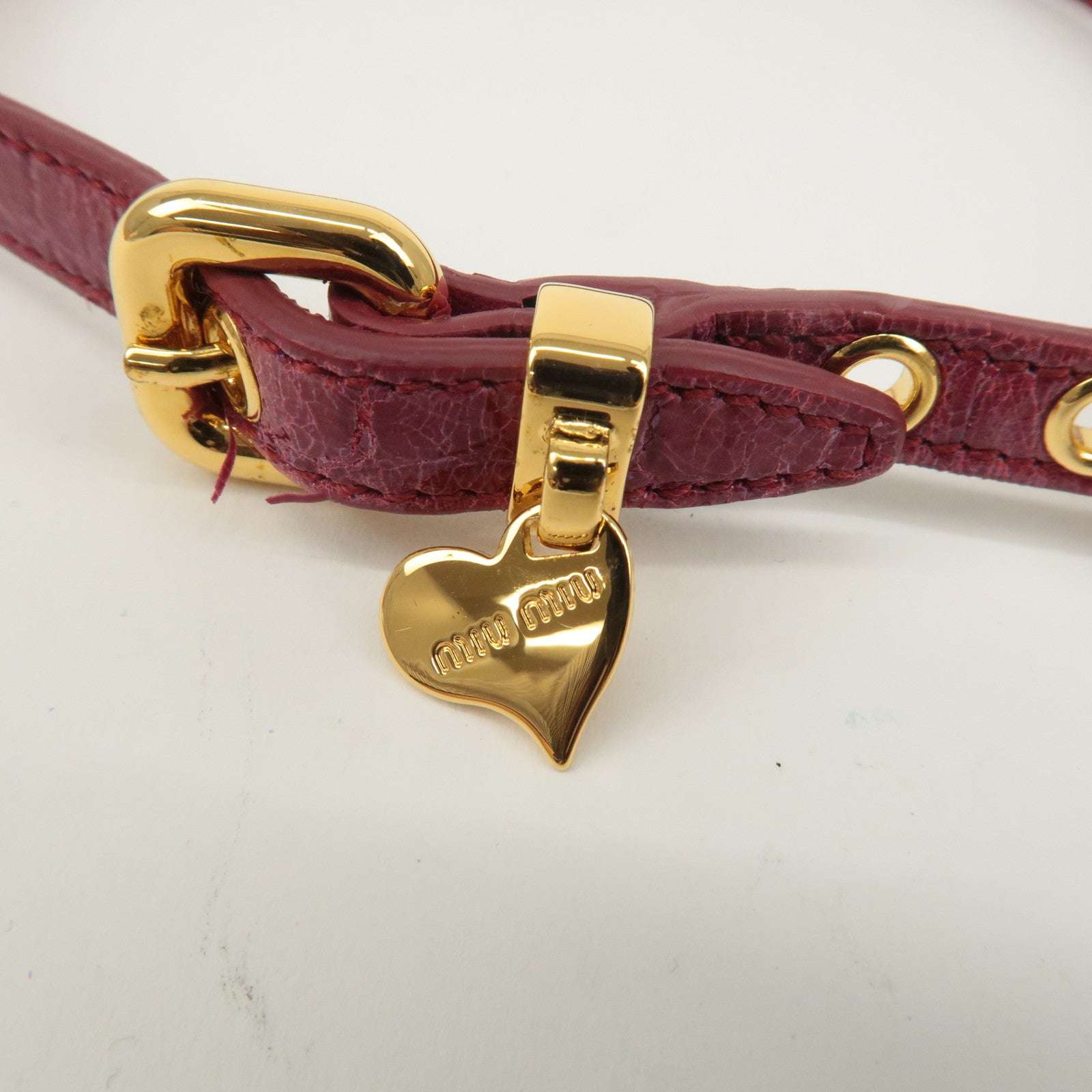 MIU MIU Leather Heart Bracelet Pink Gold HDW