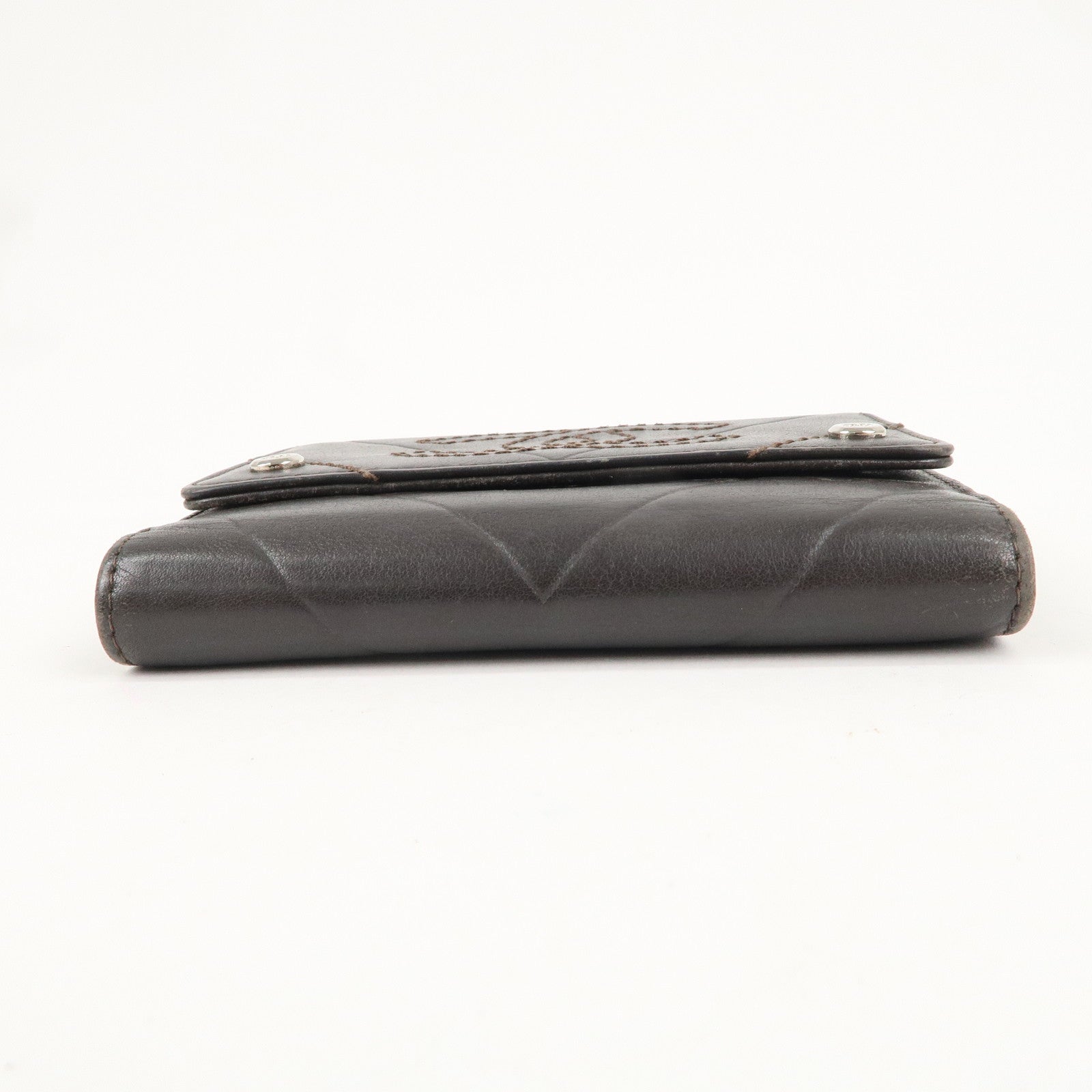 CHANEL Lamb Skin Coco Mark Double Hook Wallet Dark Brown