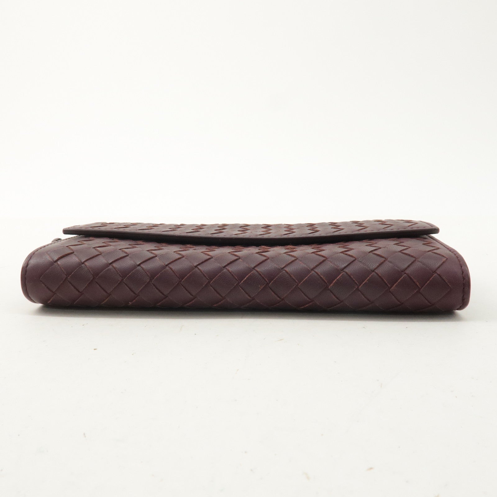 BOTTEGA VENETA Intrecciato Leather Bi-fold Long Wallet Wine Red