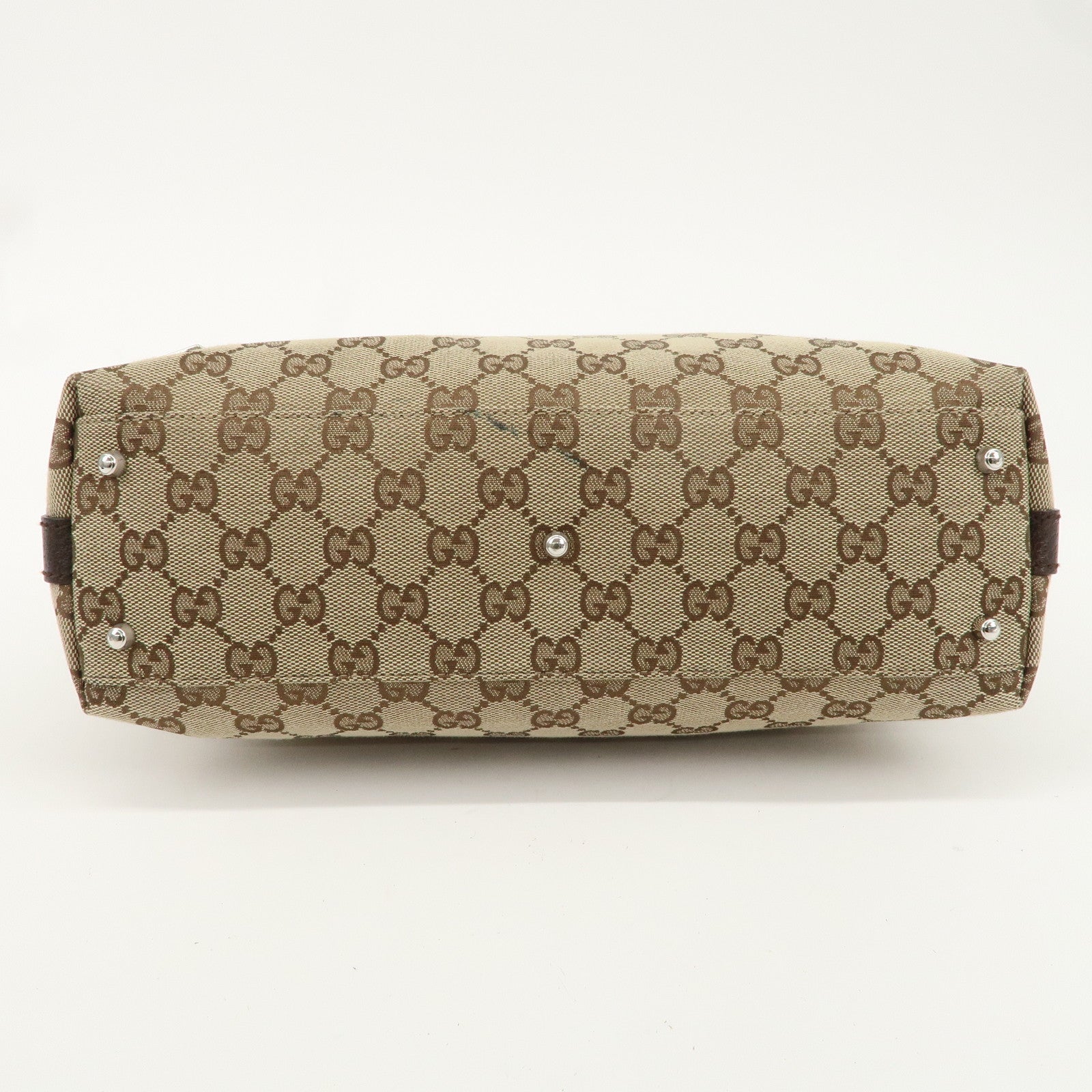 GUCCI Sherry GG Canvas Leather Hand Bag Beige Brown 145759