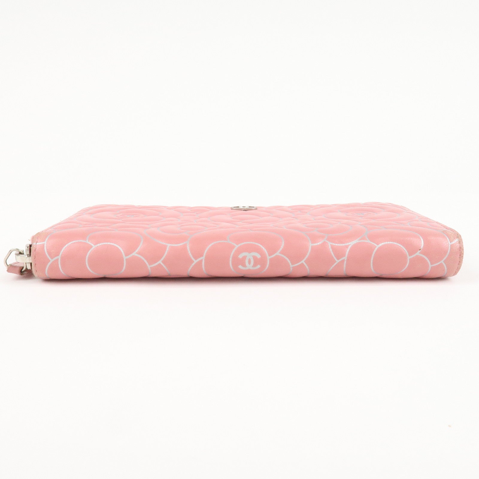 CHANEL Camellia Lamb Skin Long Zippy Wallet Pink A50085