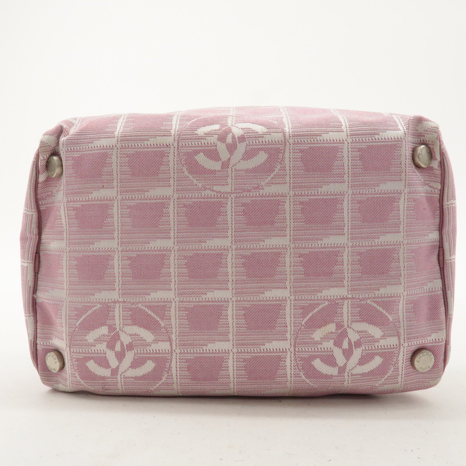 CHANEL New Travel Line Nylon Jacquard Leather Vanity Bag Pink