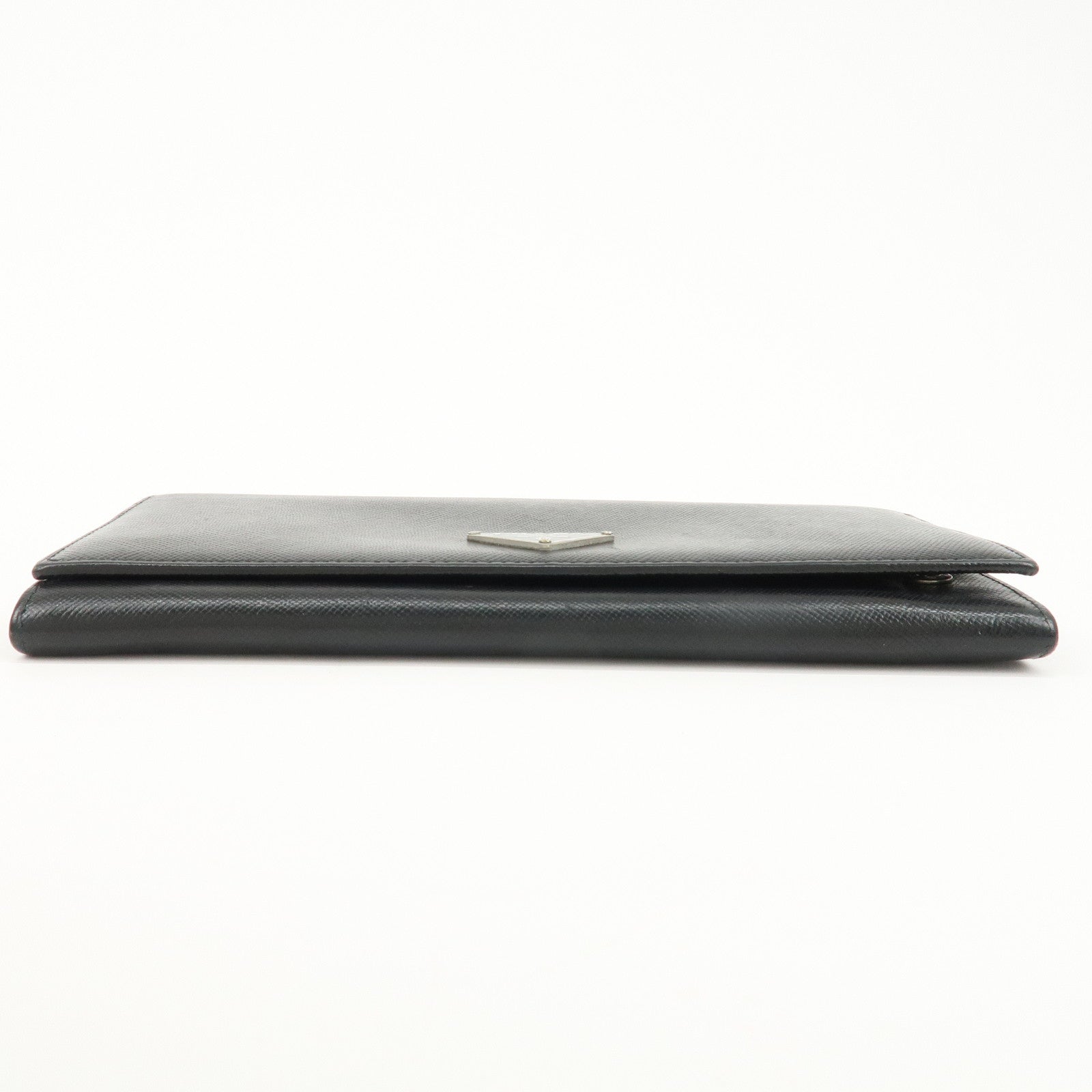 PRADA Leather Bi-fold Long Wallet Black Silver Hardware