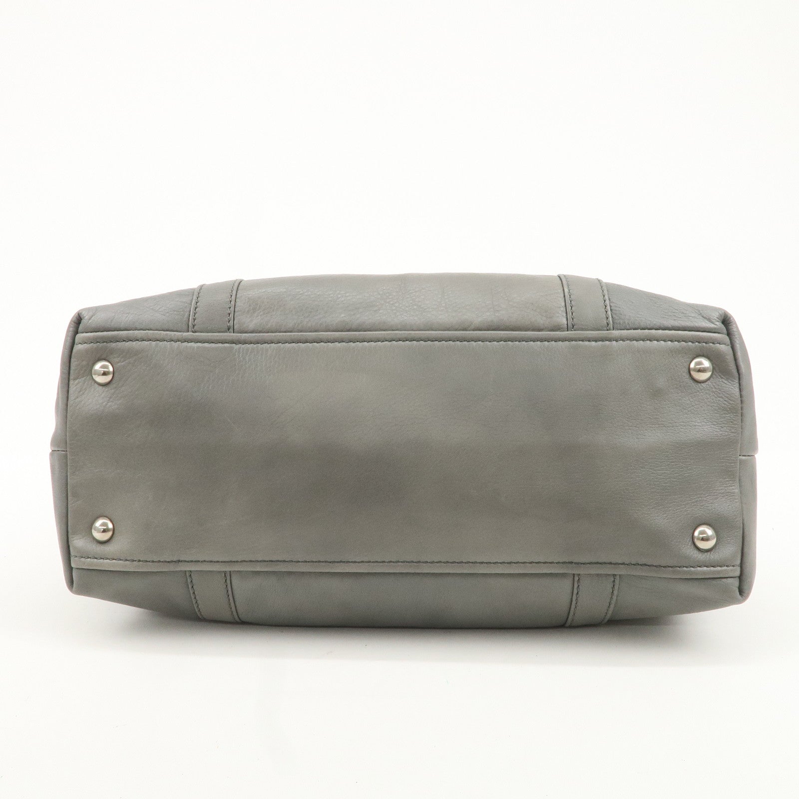 PRADA Leather Boston Bag Shoulder Bag Gray Silver Hardware Used