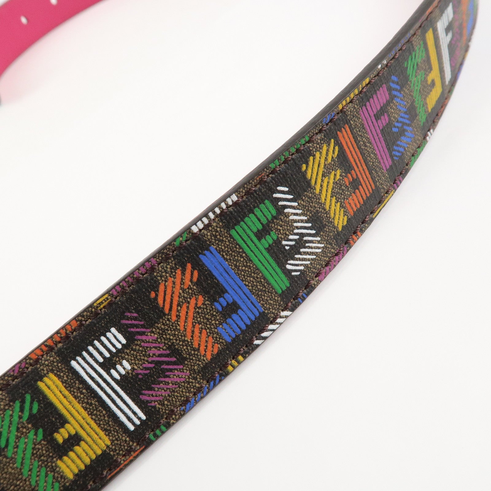 FENDI Zucchino PVC FF Logo Belt Multi Color Used