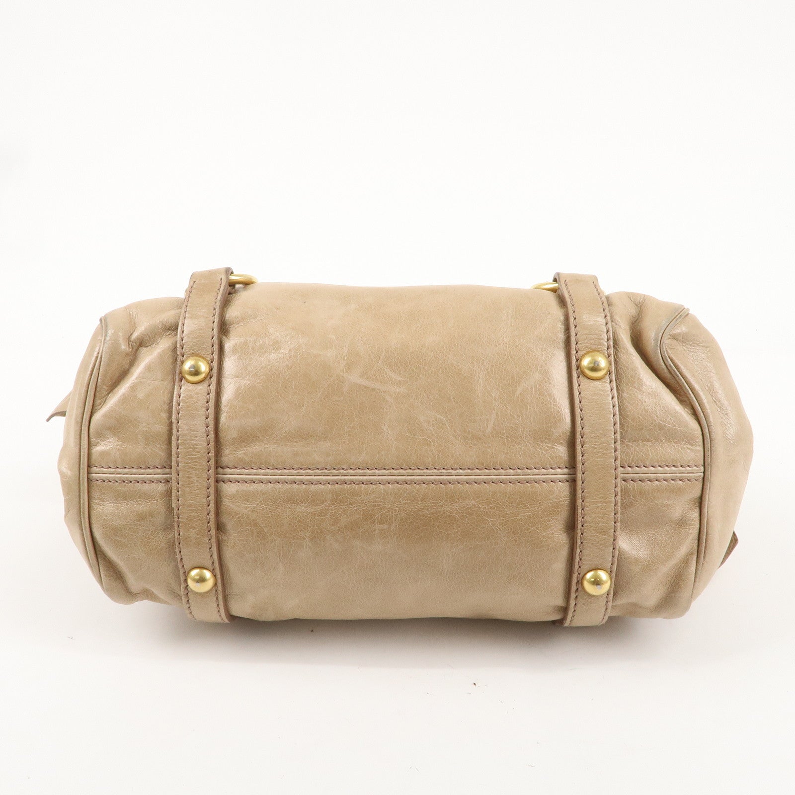 MIU MIU Leather Side Ribbon 2WAY Hand Shoulder Bag Beige PT0438