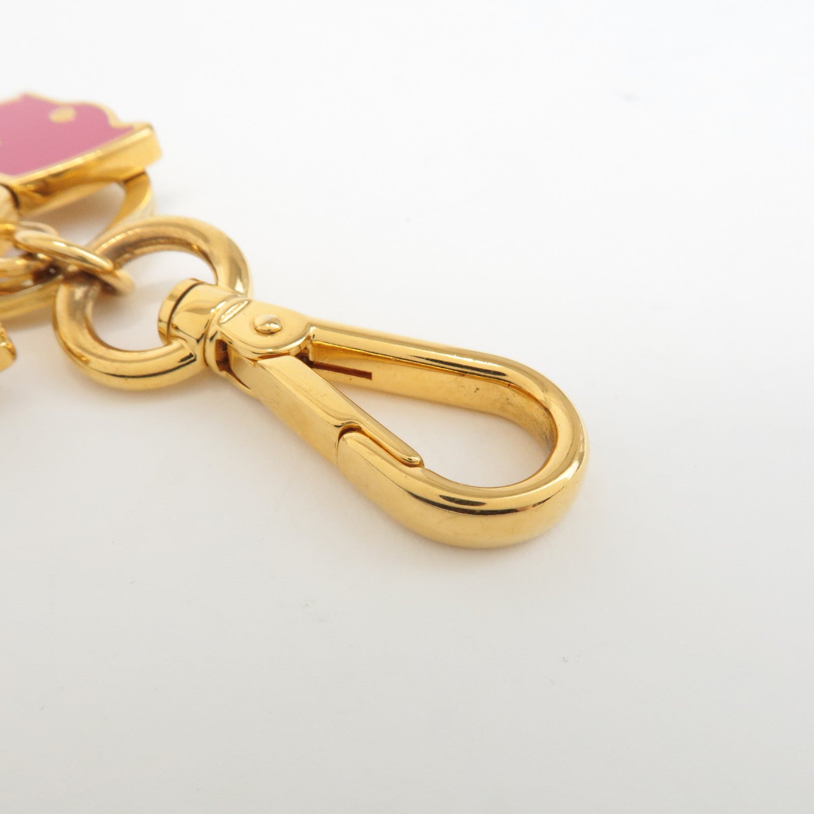 PRADA Metal Dog Motif Keychain Bag Charm Gold Pink 1PS402