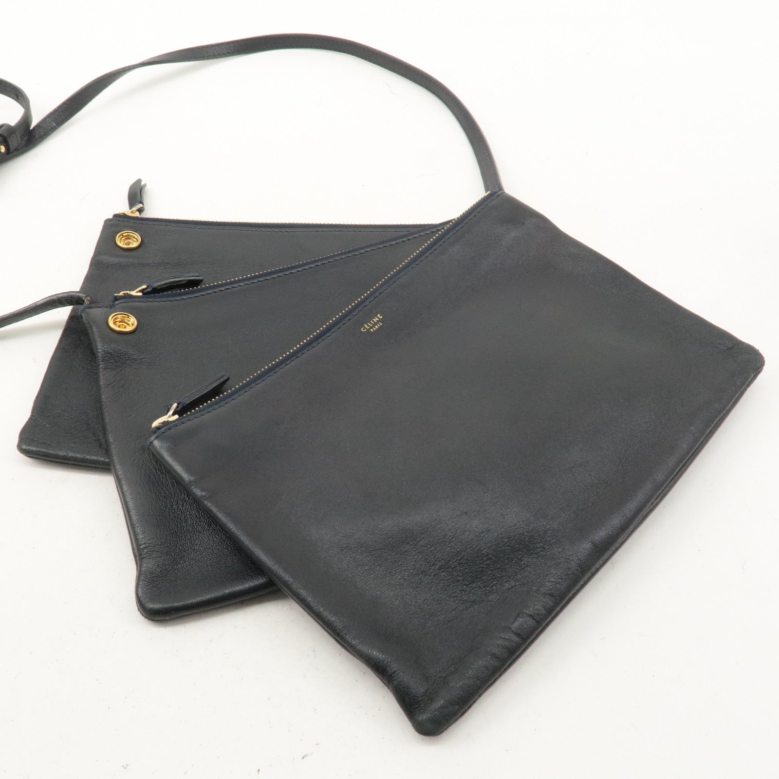 CELINE Leather Trio Large Shoulder Bag Balck