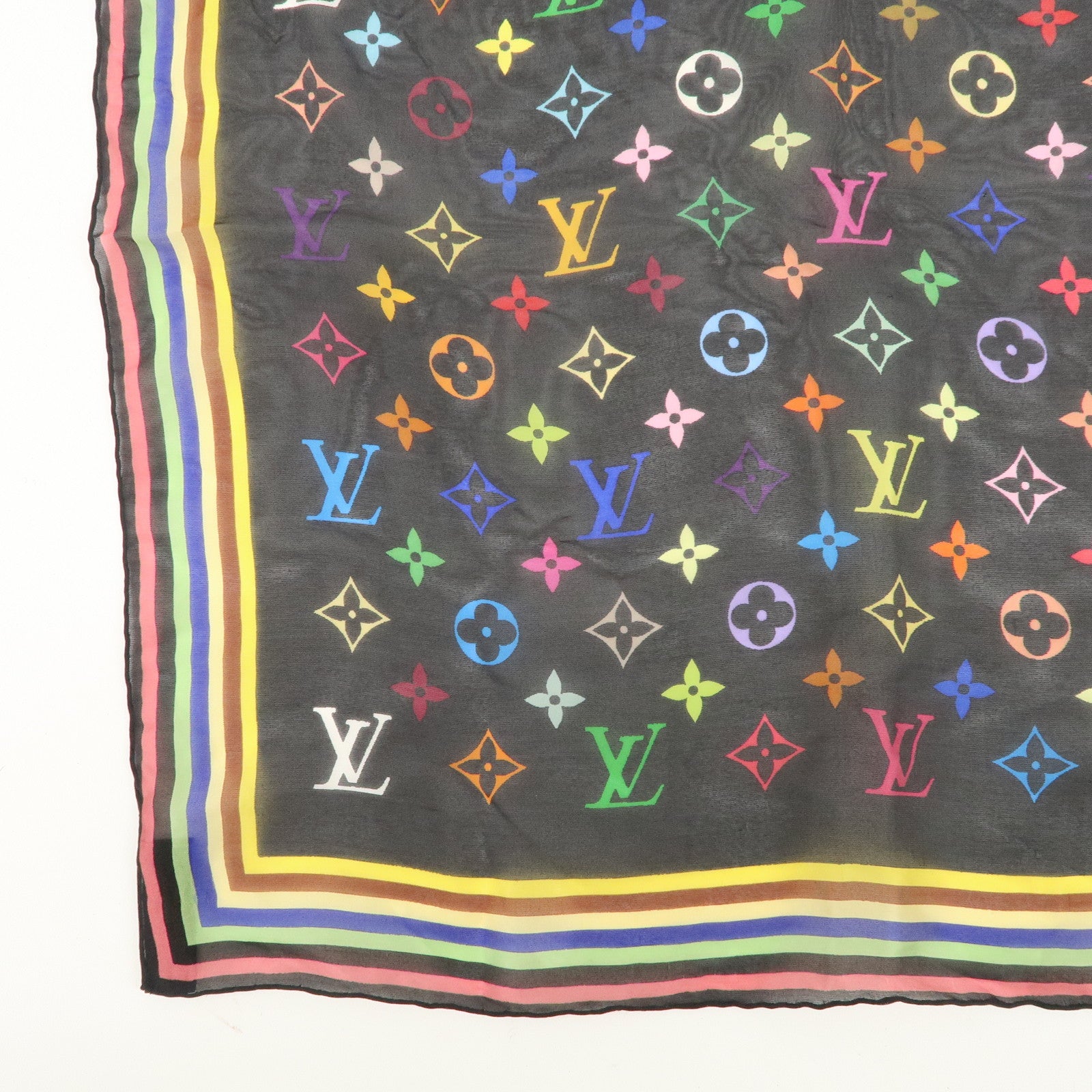 Louis Vuitton Monogram Multi Color 100% Silk Scarf Noir M71916 Used