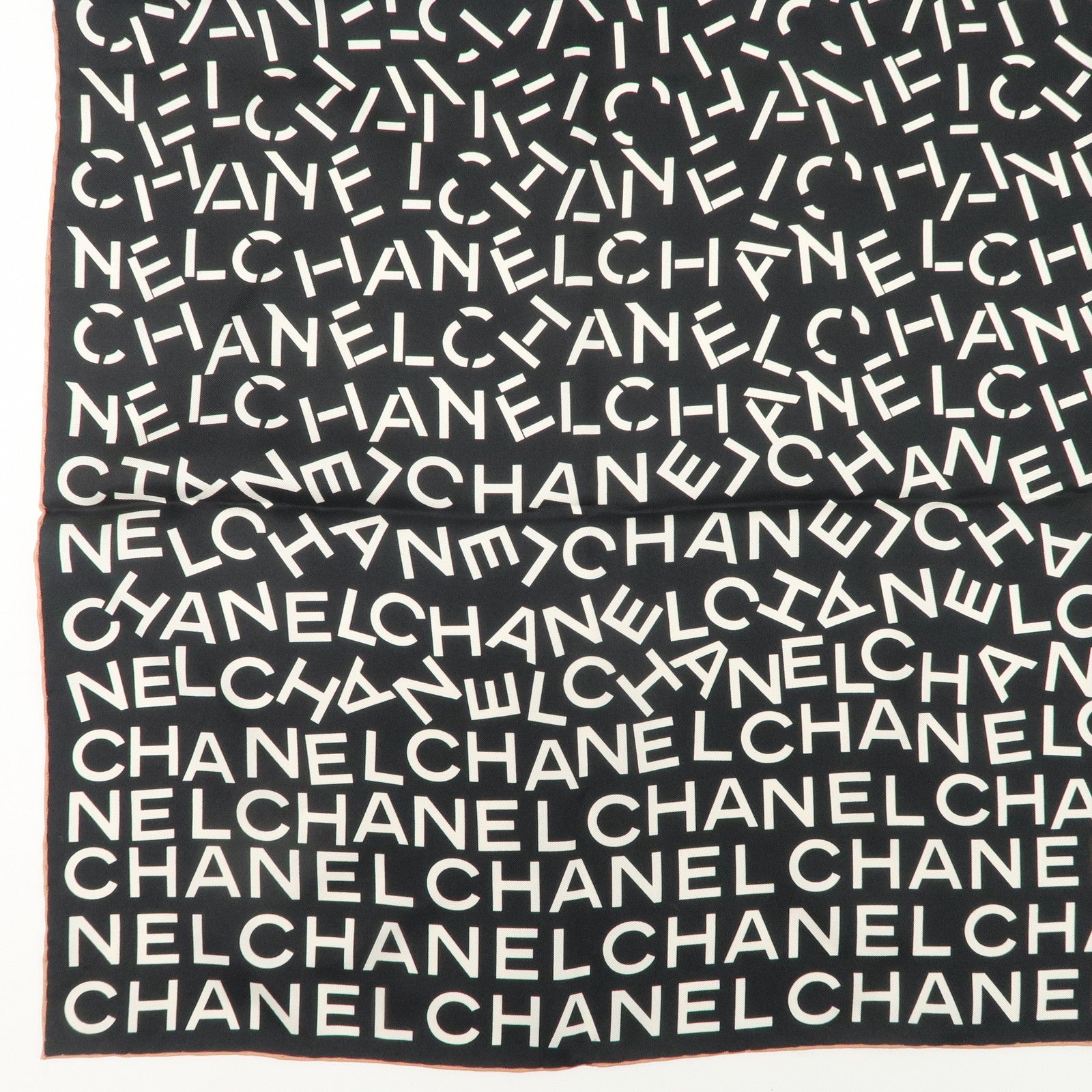 CHANEL Silk 100% Scarf Black White