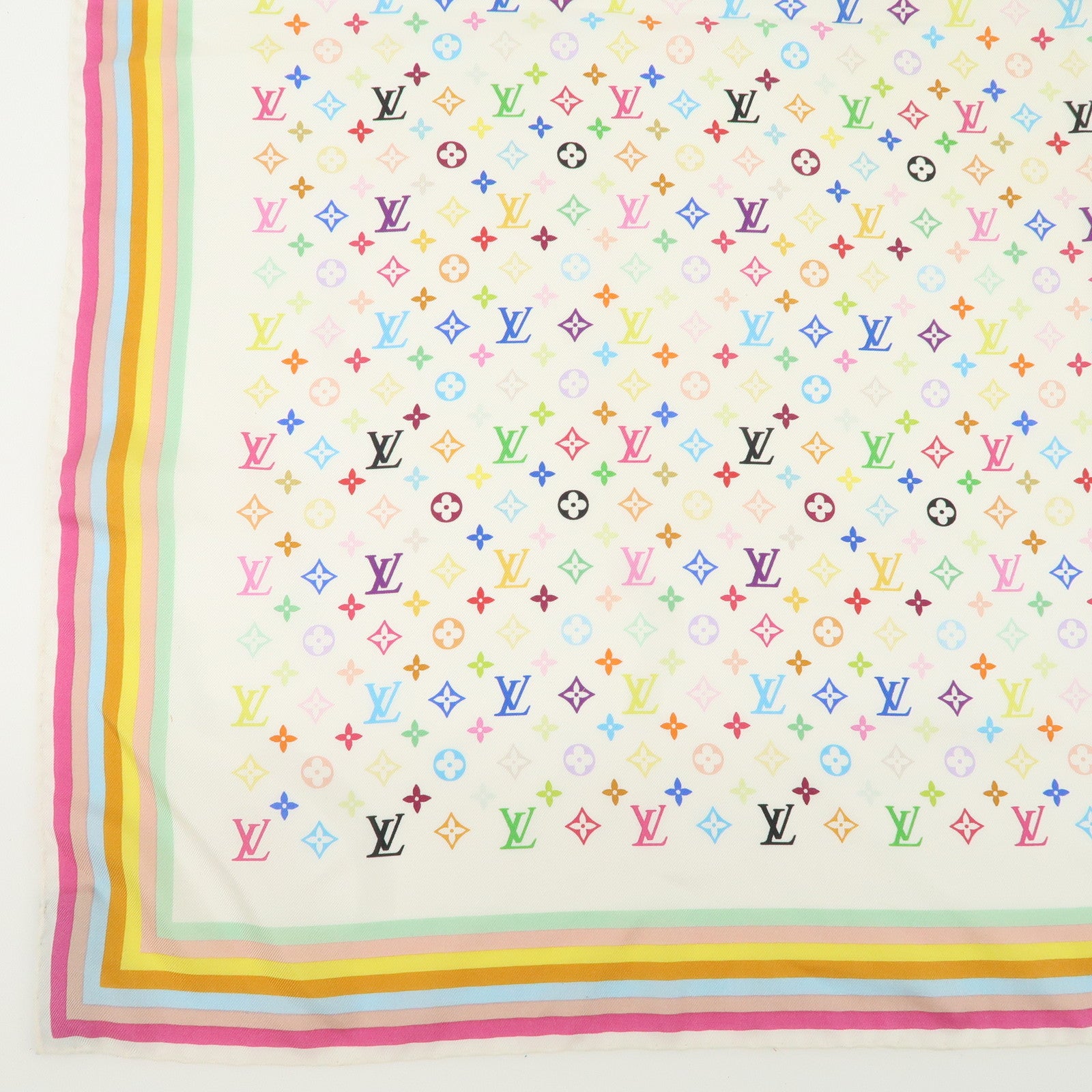 Louis Vuitton Monogram Multicolor Silk Scarf Blanc M71915 Used