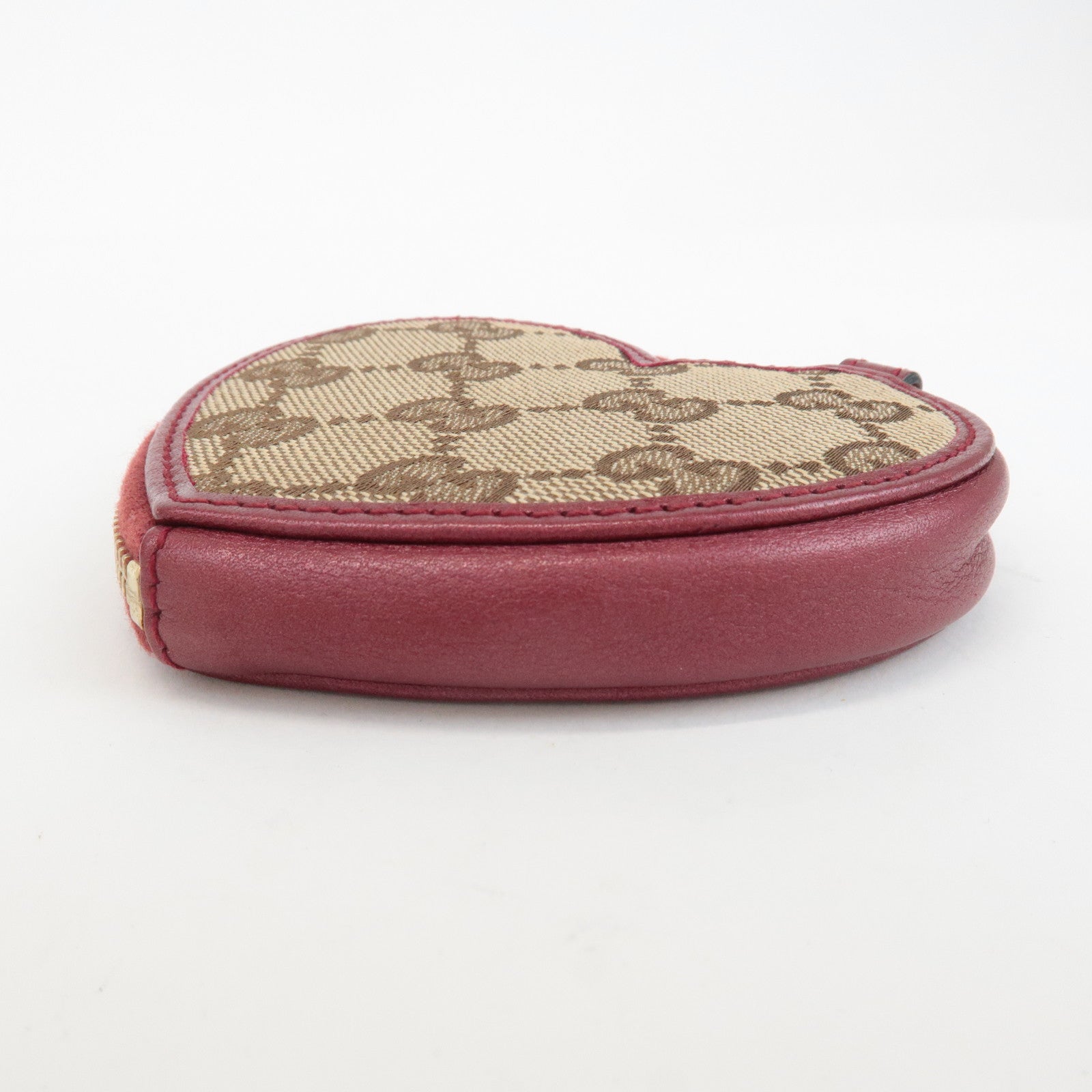 GUCCI GG Canvas Leather Heart Coin Purse Coin Case Red 152615 Used