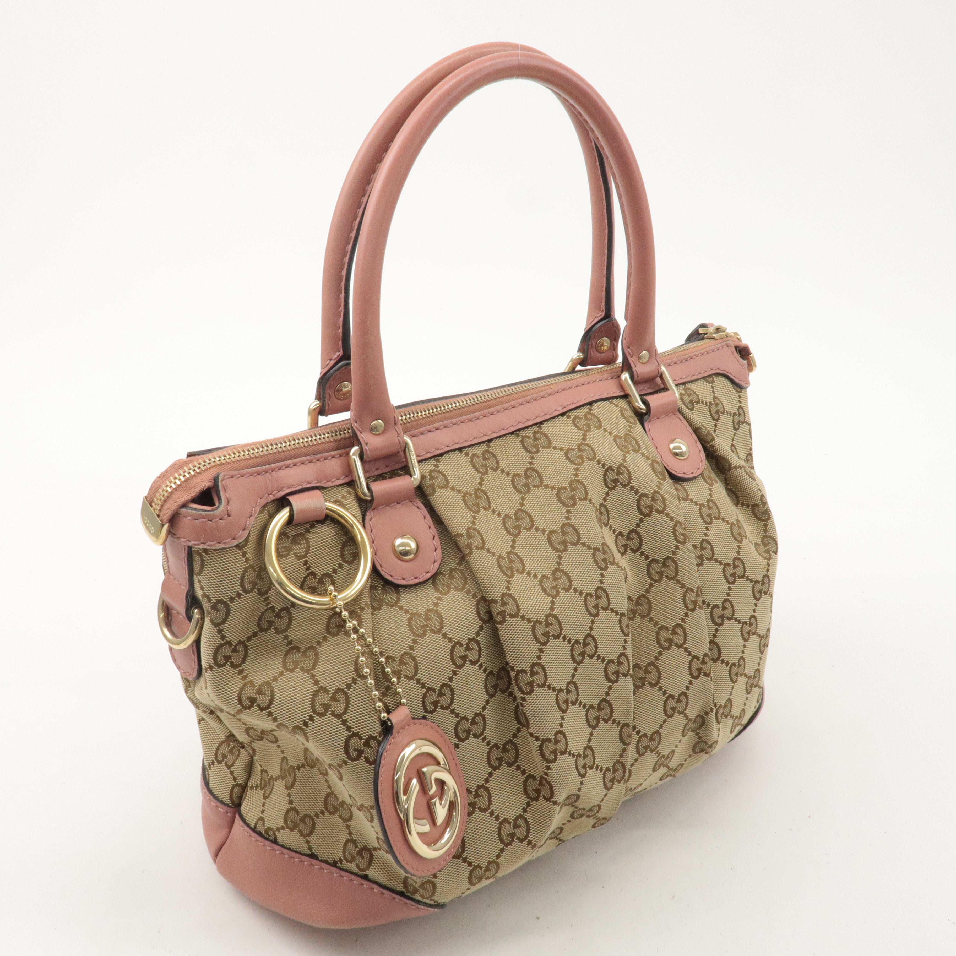 GUCCI Sukey GG Canvas Leather 2Way Shoulder Bag Pink Beige 247902