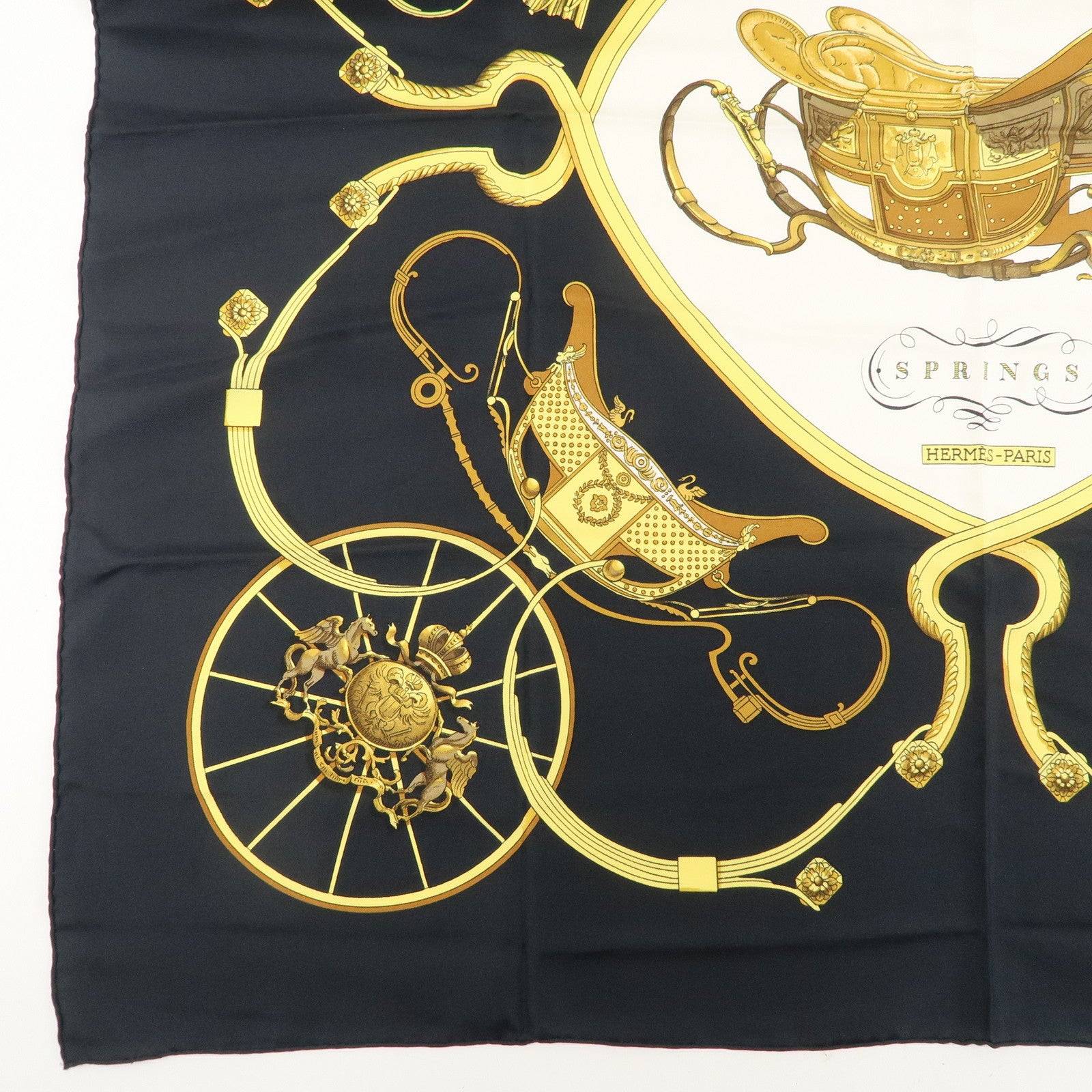 HERMES Carre90 100% Silk Scarf SPRINGS Carriage Pattern