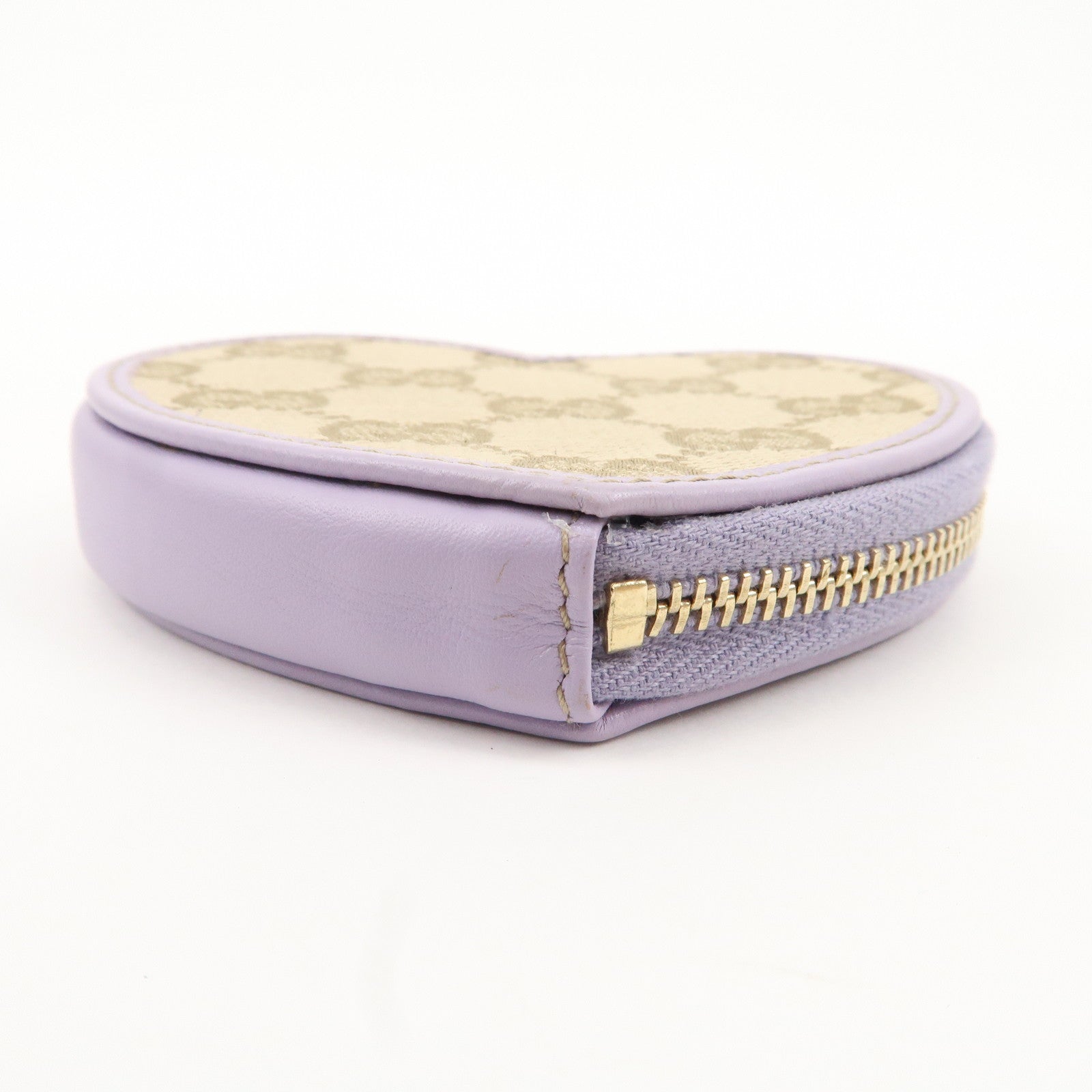 GUCCI GG Canvas Leather Heart Coin Purses Purple 152615 Used