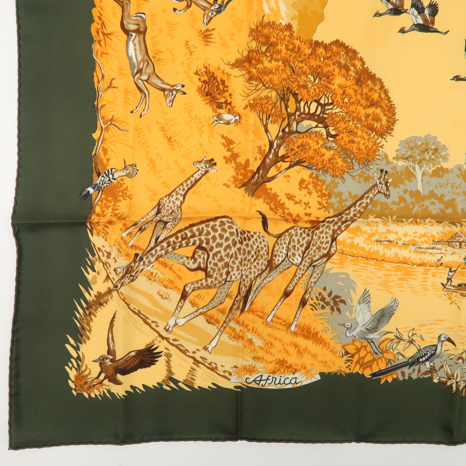 HERMES Carre 90 100% Silk Scarf AFRICA Green Orange Used