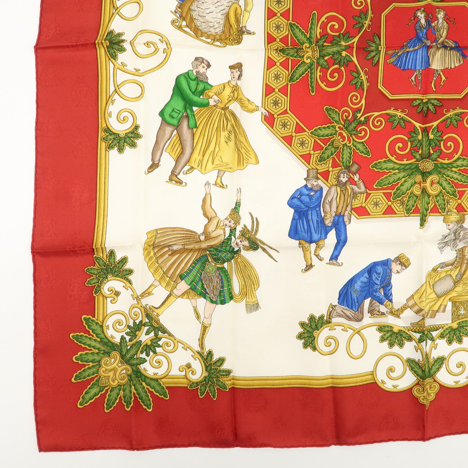 HERMES Carre 90 100% Silk Scarf Joies d’Hiver Red White Gold