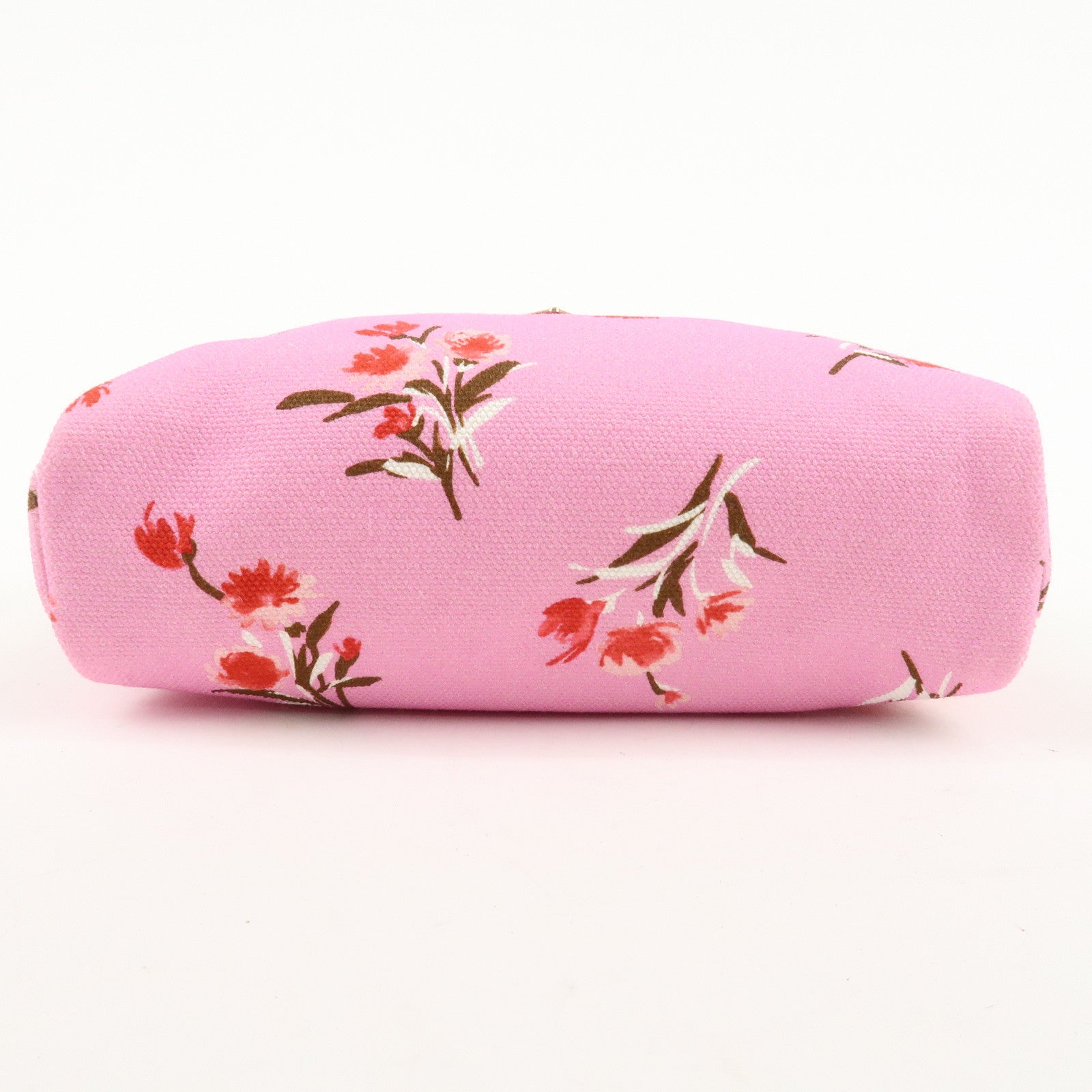 PRADA Canapa Canvas Leather Cosmetic Pouch Flower 1NA021 Pink Used