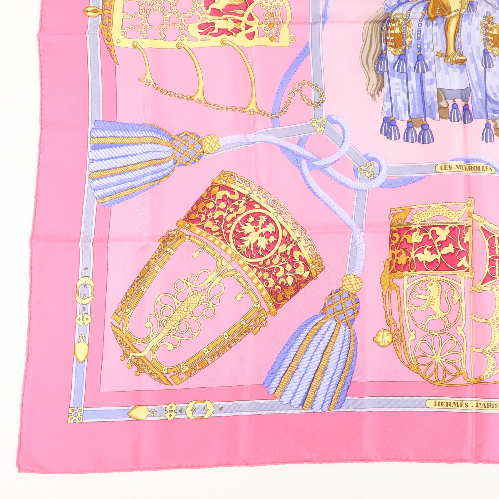 HERMES Silk 100% Scarf Carre90 LES MUSEROLLES Pink