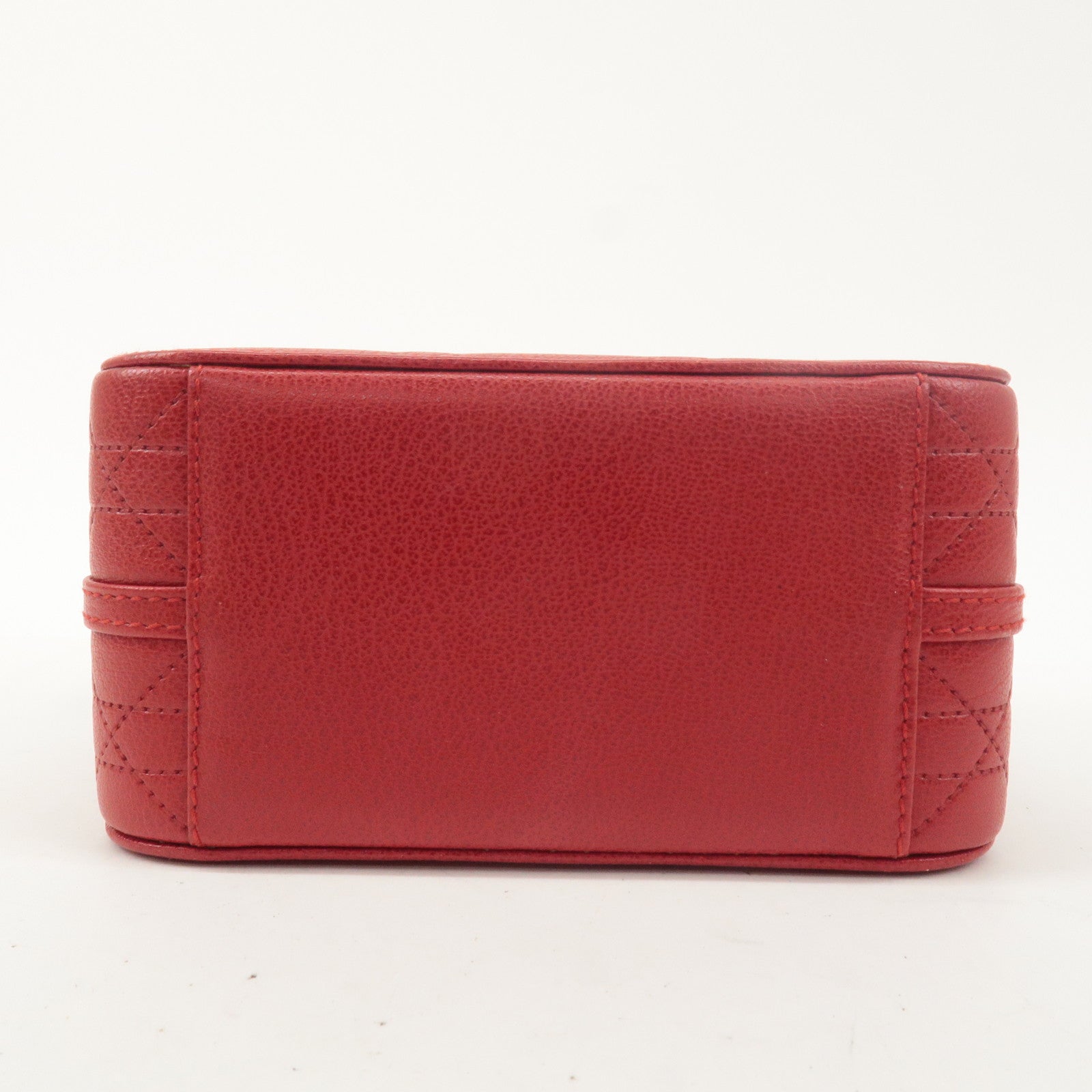 Christian Dior Leather Cannage Vanity Bag Hand Bag Red